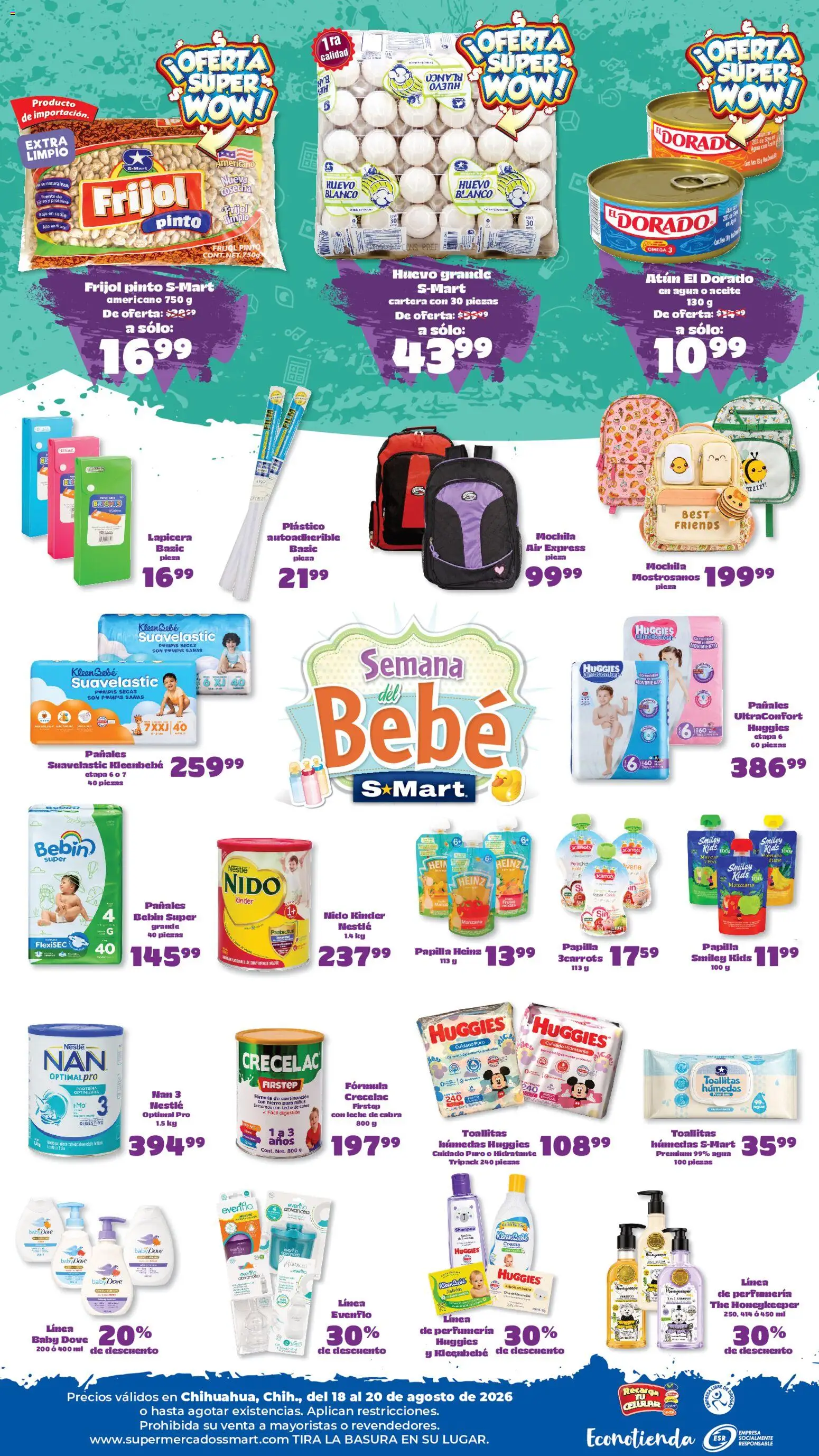 Nuevas ofertas de S-Mart válidas en toda la República Mexicana desde el 18/08/2026. ¡Encuentra las mejores ofertas en S-Mart folleto Ofertas de feria Chihuahua! | Página: 2 | Productos: Crema, Manzana, Huevo, Mochila