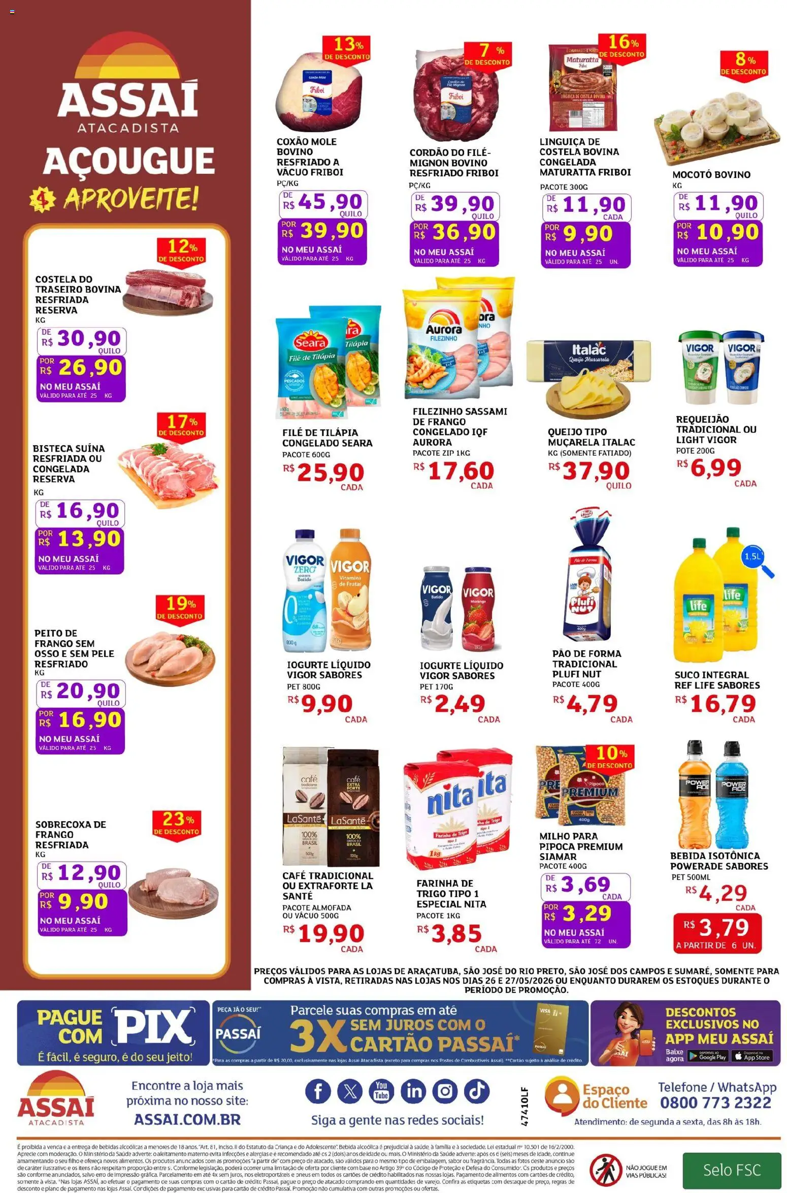 Assaí Atacadista Folheto - válido de 26.05.2026 | Página: 2 | Produtos: Linguiça, Iogurte, Tilápia, Base