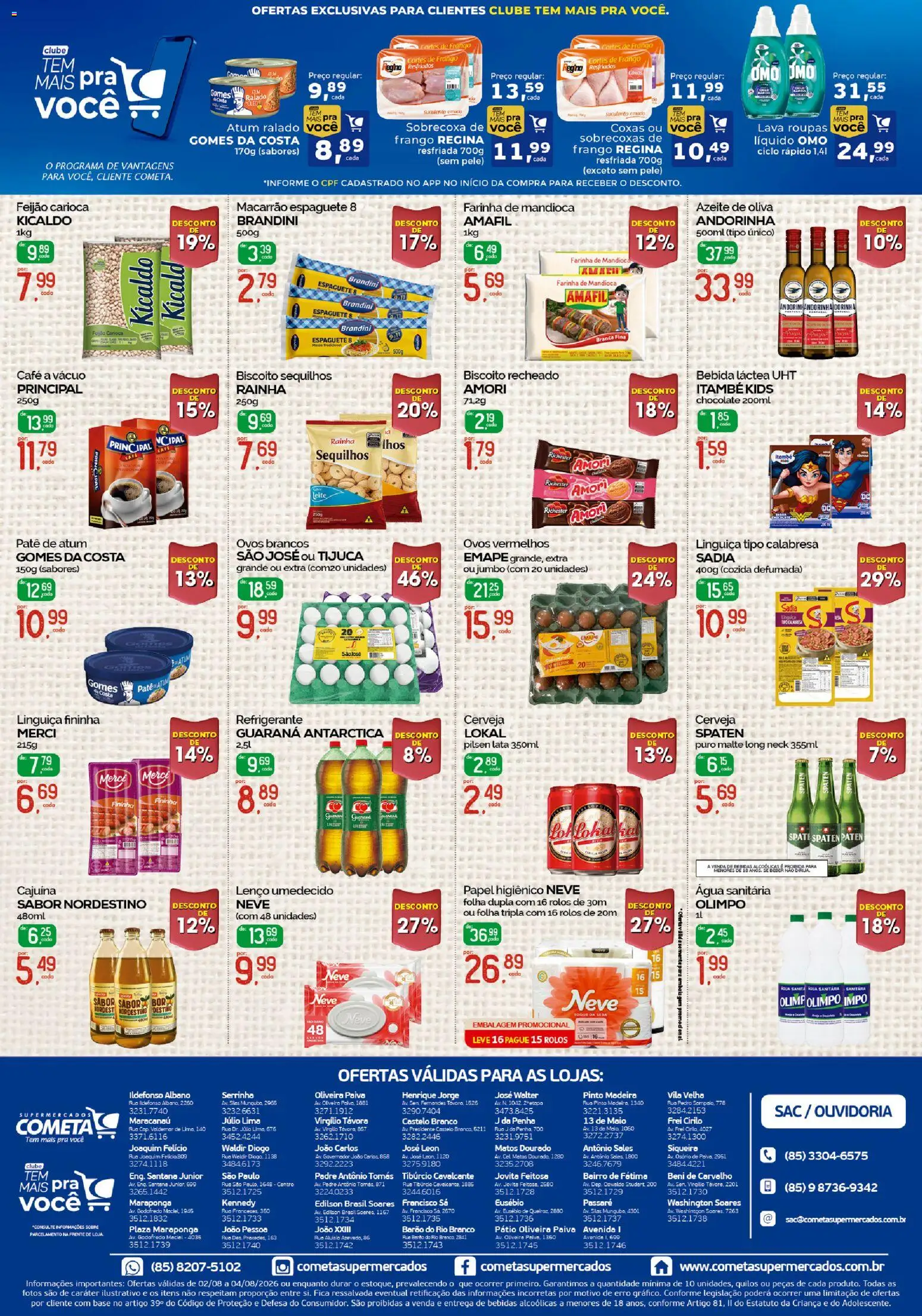 Cometa Supermercados Folheto - válido de 02/08/2026 | Página: 2 | Produtos: Gomes da costa, Lenço umedecido, Papel higiênico, Água sanitária