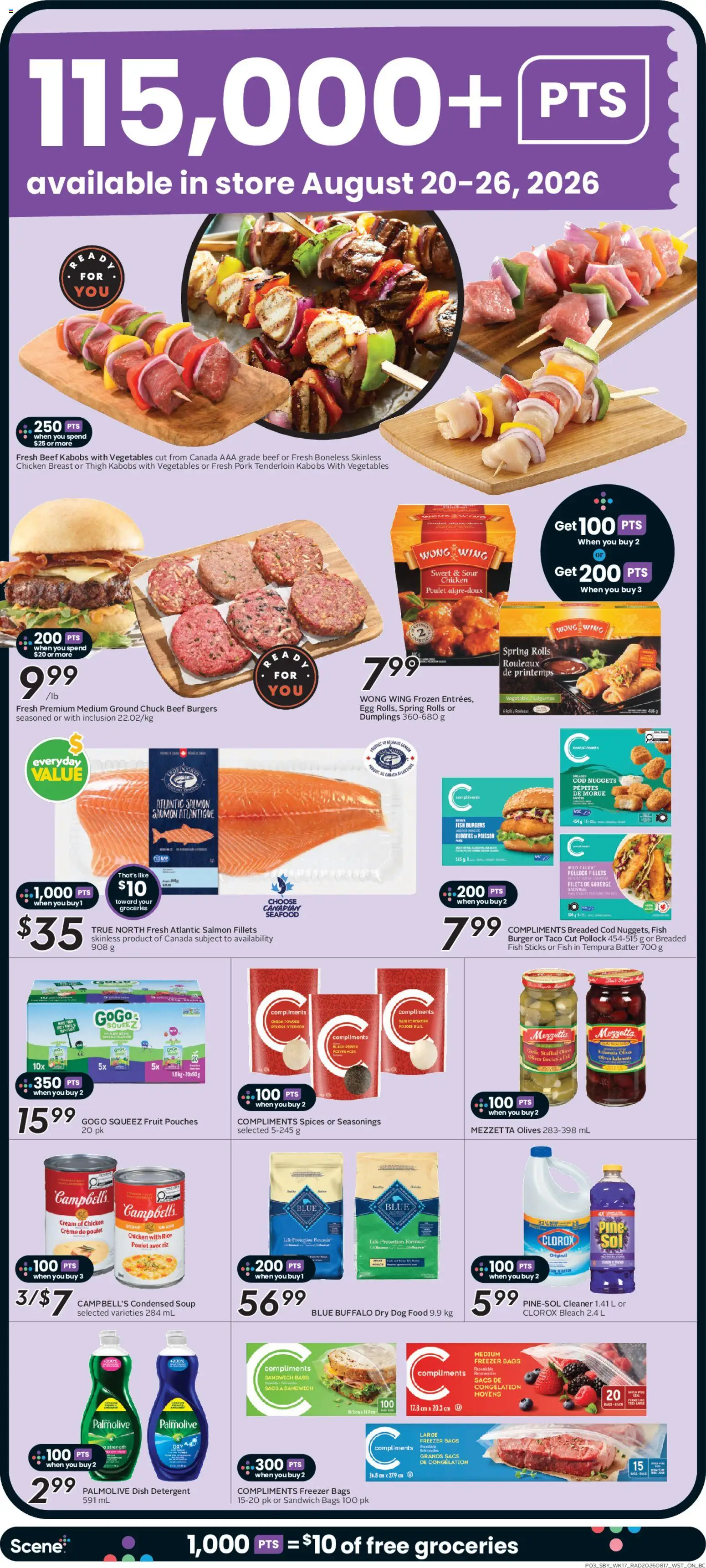 Safeway flyer valid from Aug 20, 2026 | Page: 6 | Products: Cream, Freezer, Dog food, Garlic