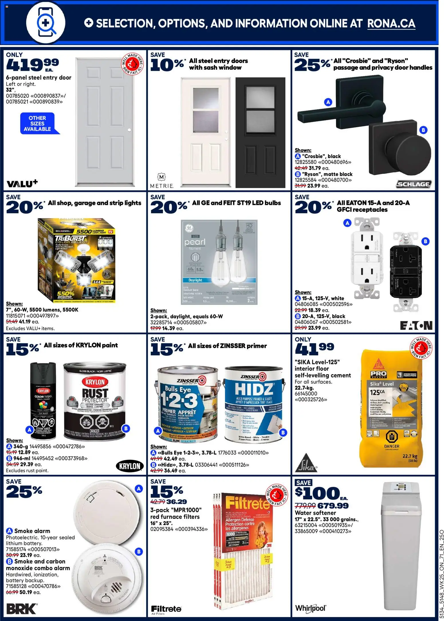 Rona flyer valid from Jul 16, 2026 | Page: 10 | Products: Water, Grains, Cement, Door