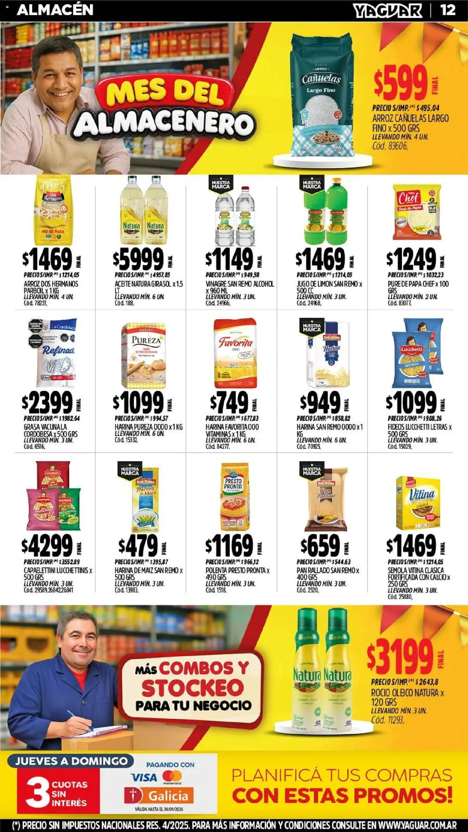 Yaguar - Oferta Semanal Mar del Plata │ válido desde el 28/09/2026 | Página: 12 | Productos: Harina, Papa, Arroz, Fideos