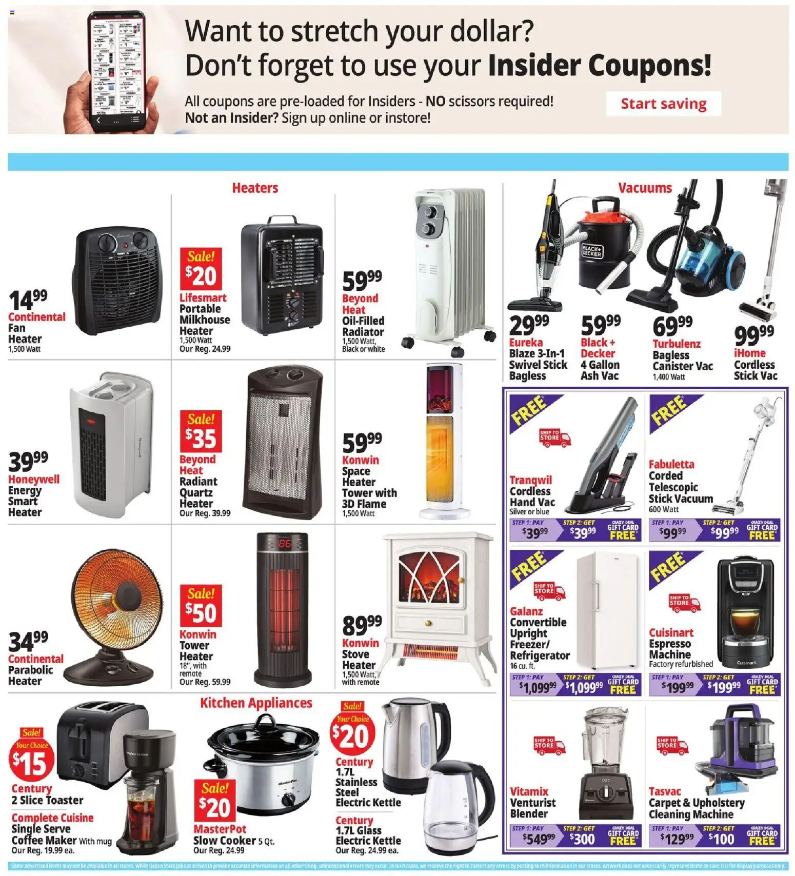 Ocean State Job Lot Weekly Ad - valid from 10/01/2026 | Page: 11 | Products: Vacuum, Refrigerator, Coffee maker, Kettle