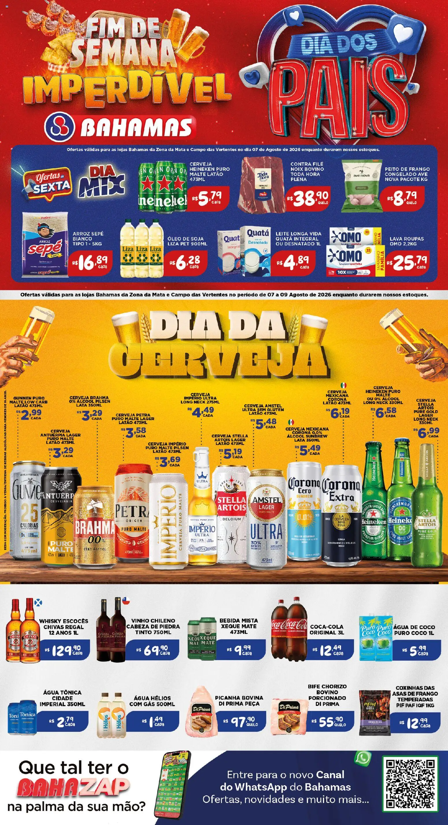 Bahamas Supermercados Folheto - válido de 07/08/2026 | Página: 1 | Produtos: Álcool, Água de coco, Picanha, Bebida