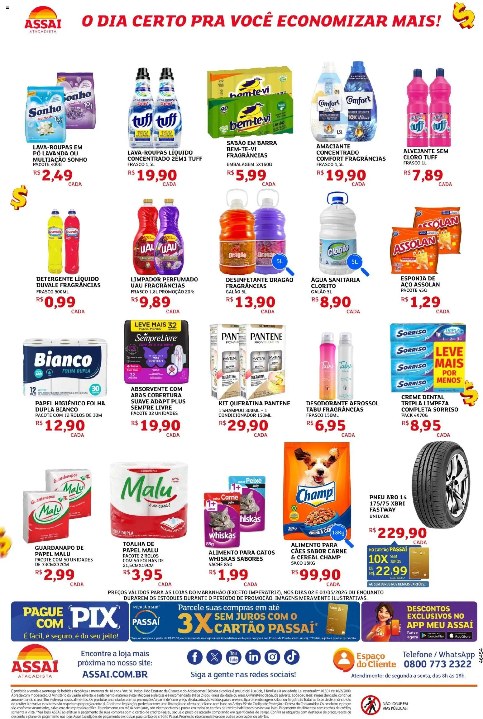 Assaí Atacadista Folheto - válido de 02.05.2026 | Página: 4 | Produtos: Desodorante, Pneus, Telefone, Desinfetante