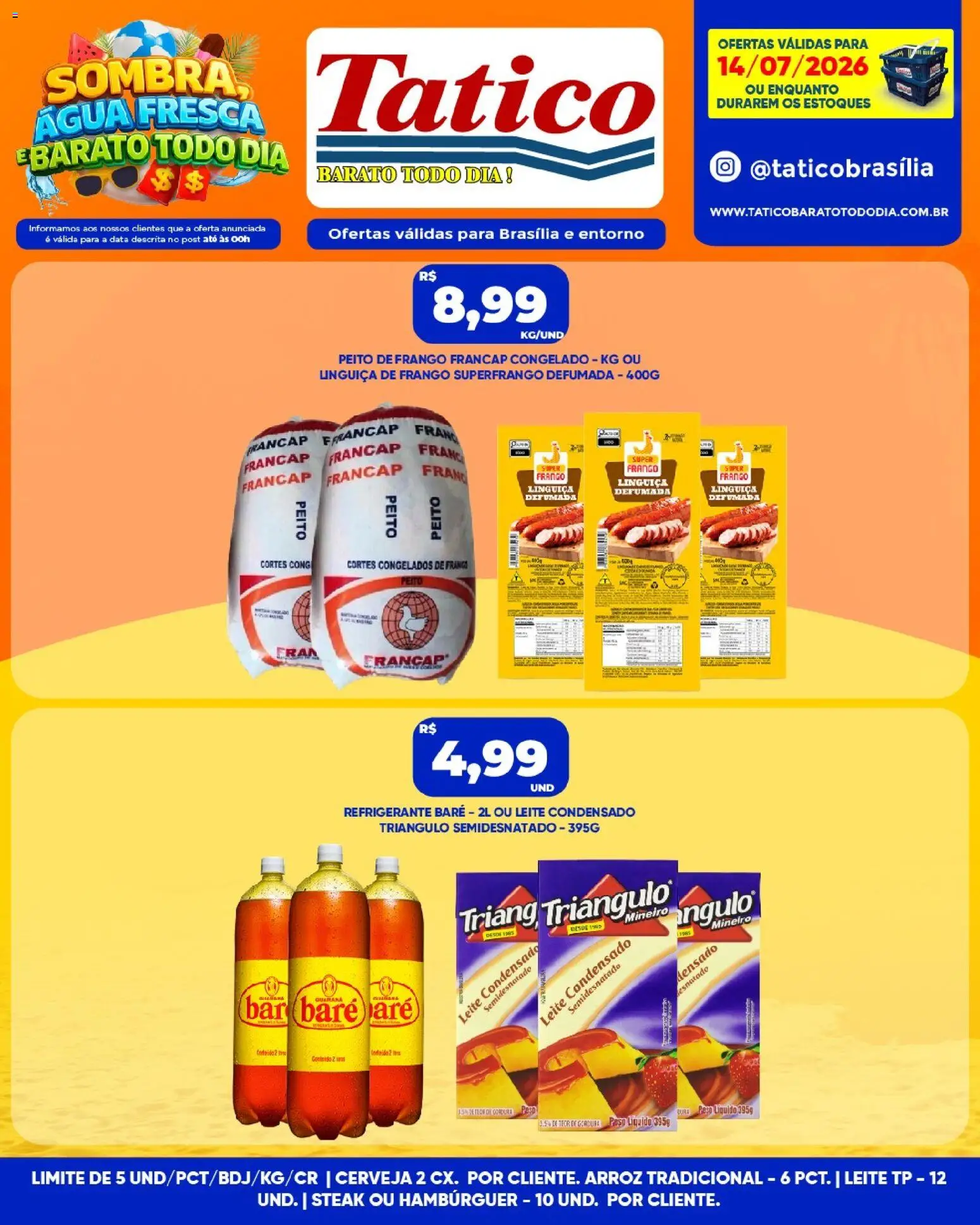 Tatico Folheto - válido de 14/07/2026 | Página: 6 | Produtos: Linguiça, Leite, Cerveja, Hambúrguer