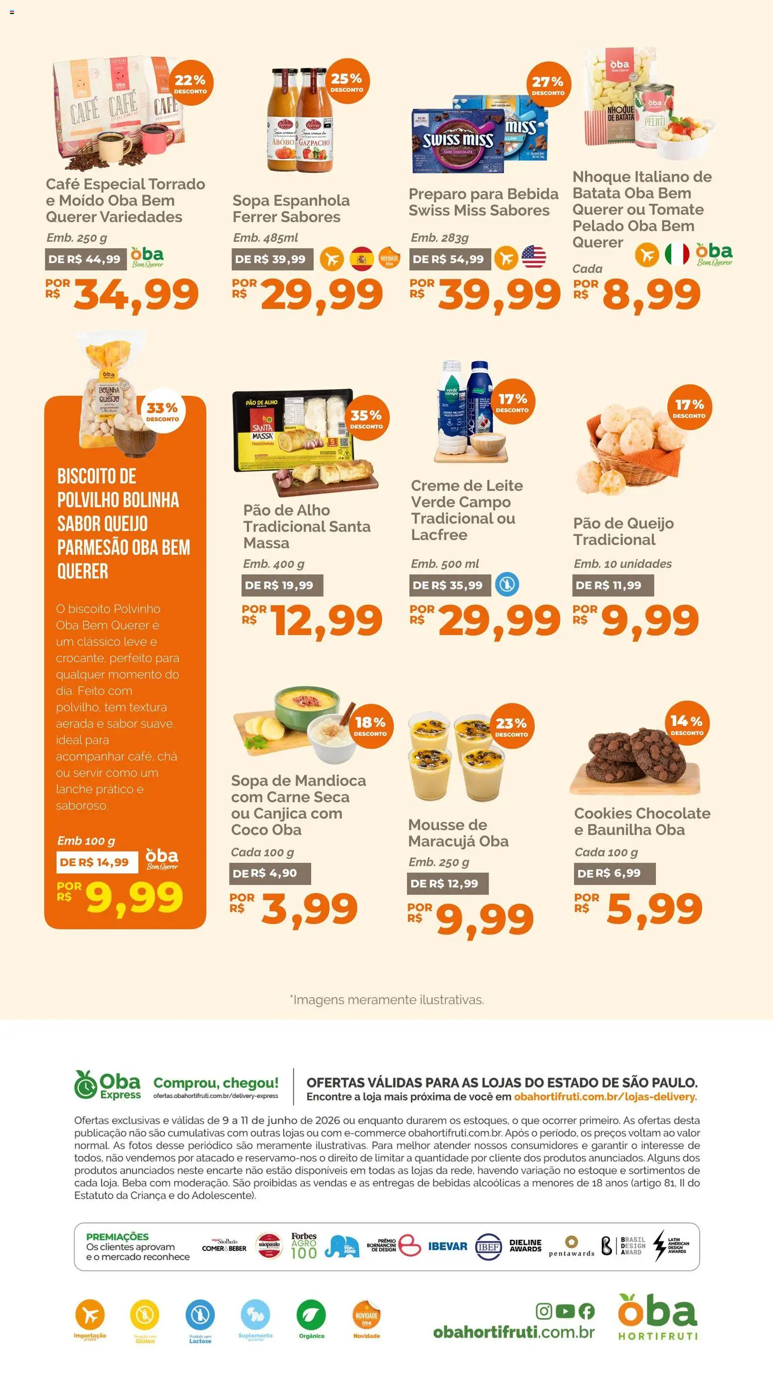 Oba Hortifruti Folheto - válido de 09.06.2026 | Página: 7 | Produtos: Mandioca, Biscoito, Pão, Chá