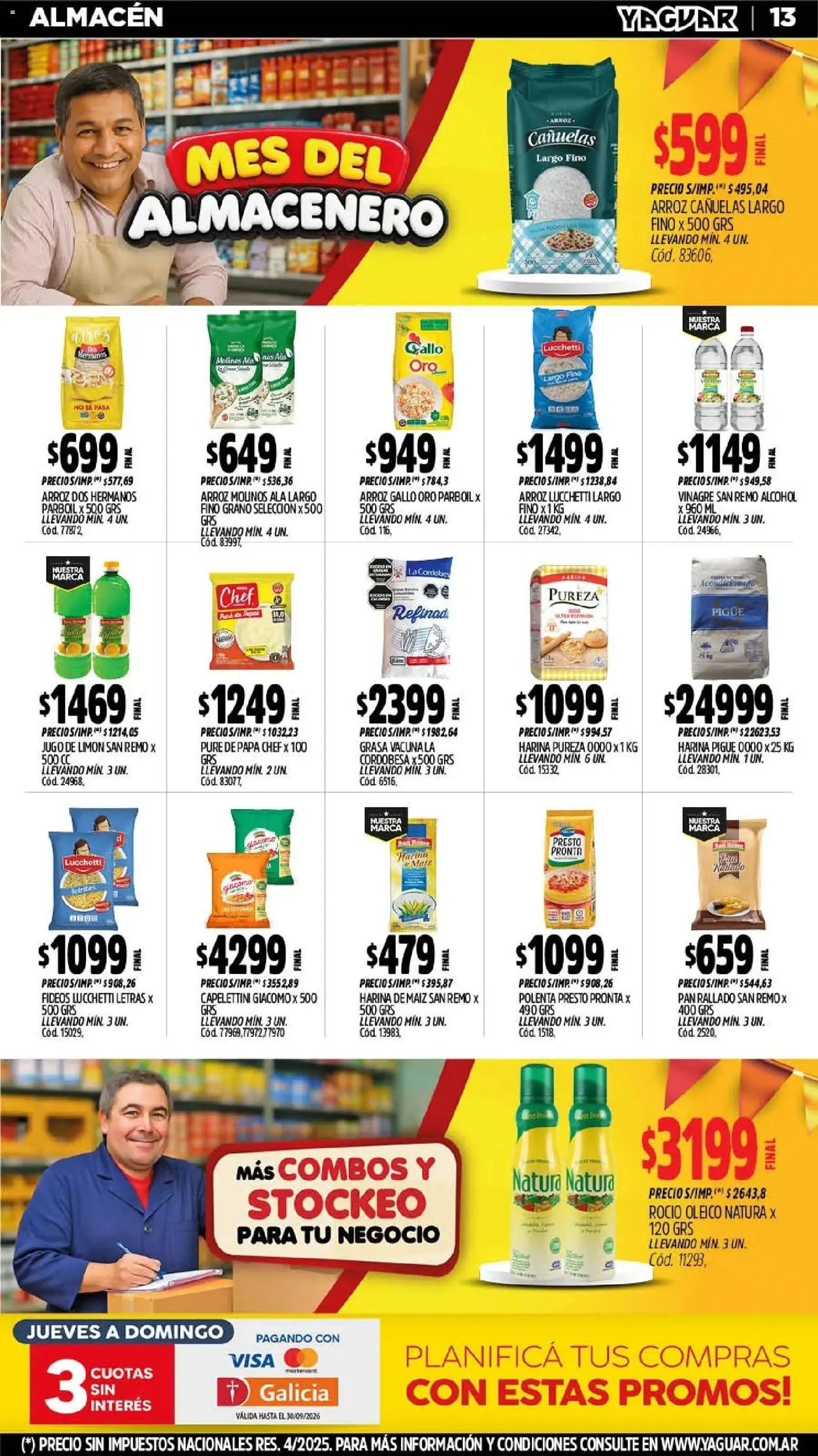 Yaguar - Oferta Semanal Neuquen │ válido desde el 28/09/2026 | Página: 13 | Productos: Maiz, Arroz, Puré, Pan rallado