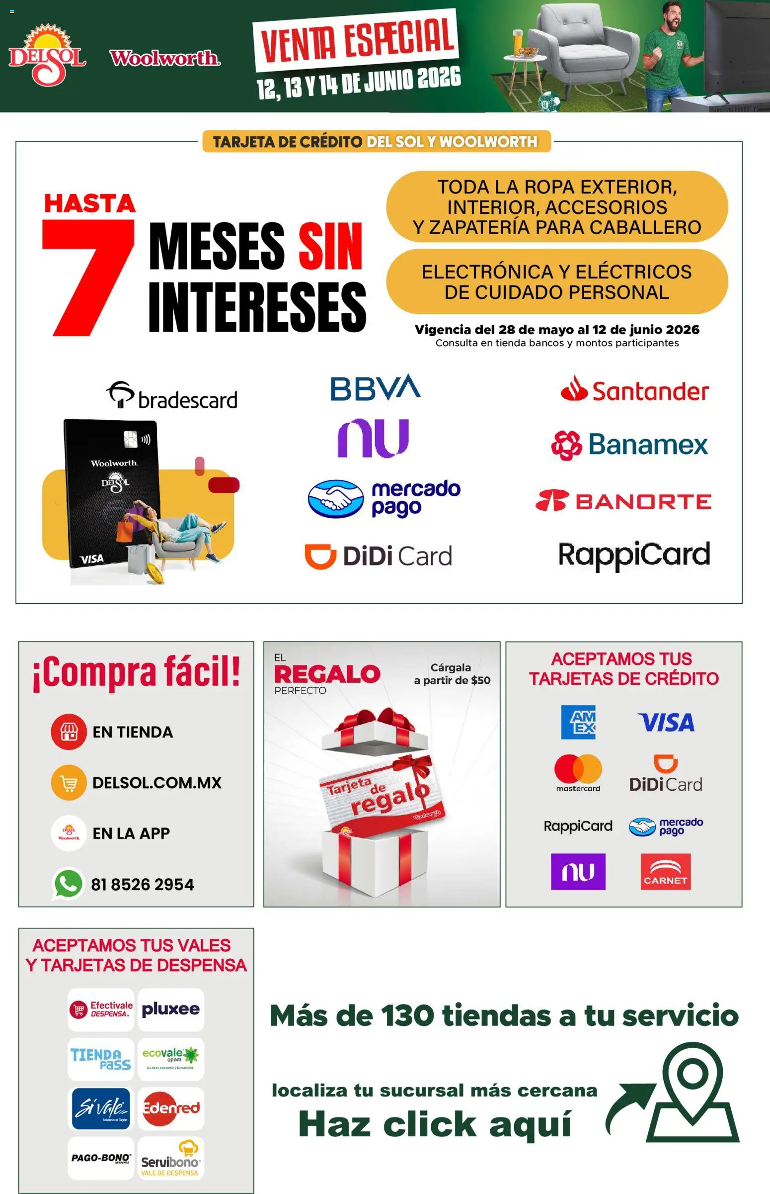 Nuevas ofertas de Del Sol y Woolworth válidas en toda la República Mexicana desde el 12.06.2026. ¡Encuentra las mejores ofertas en Del Sol y Woolworth catálogo! | Página: 14 | Productos: Ropa, Despensa