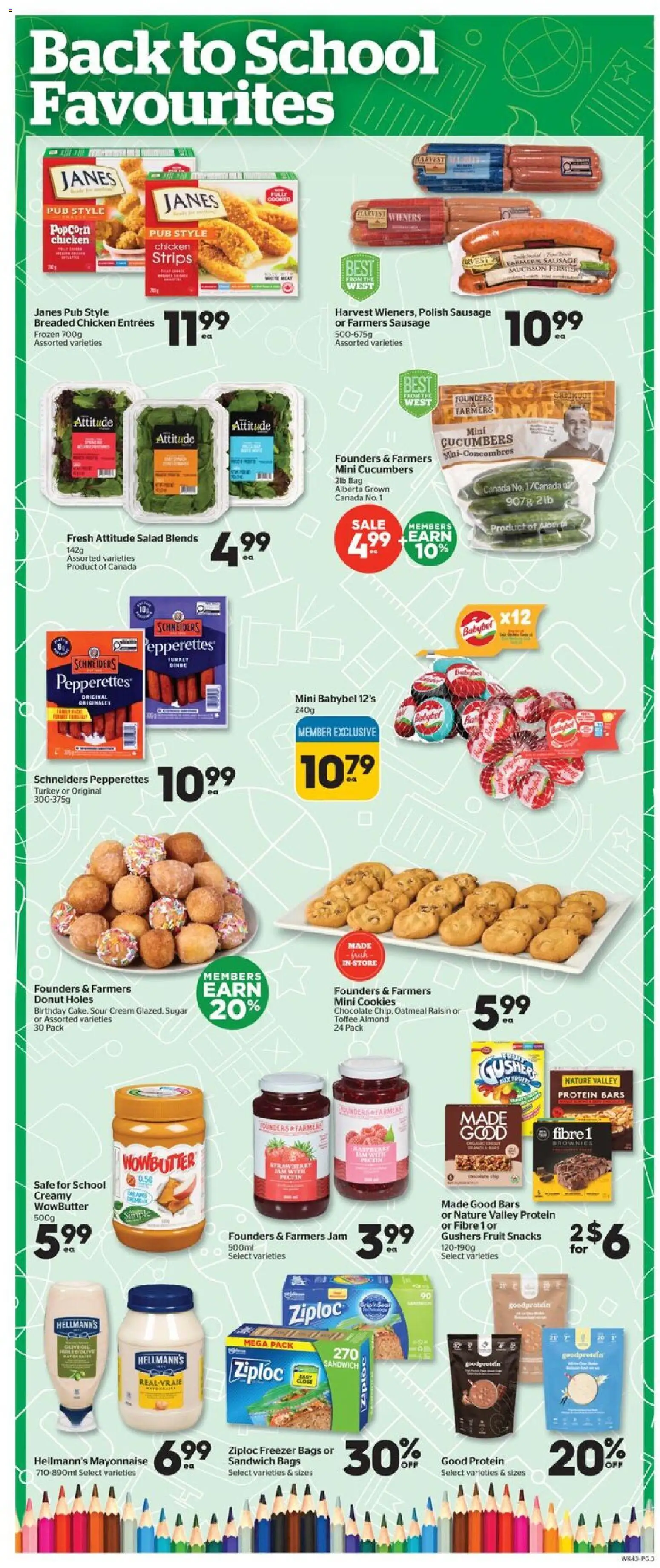Calgary Co-op flyer valid from Aug 27, 2026 | Page: 3 | Products: Meat, Chicken strips, Snacks, Donut
