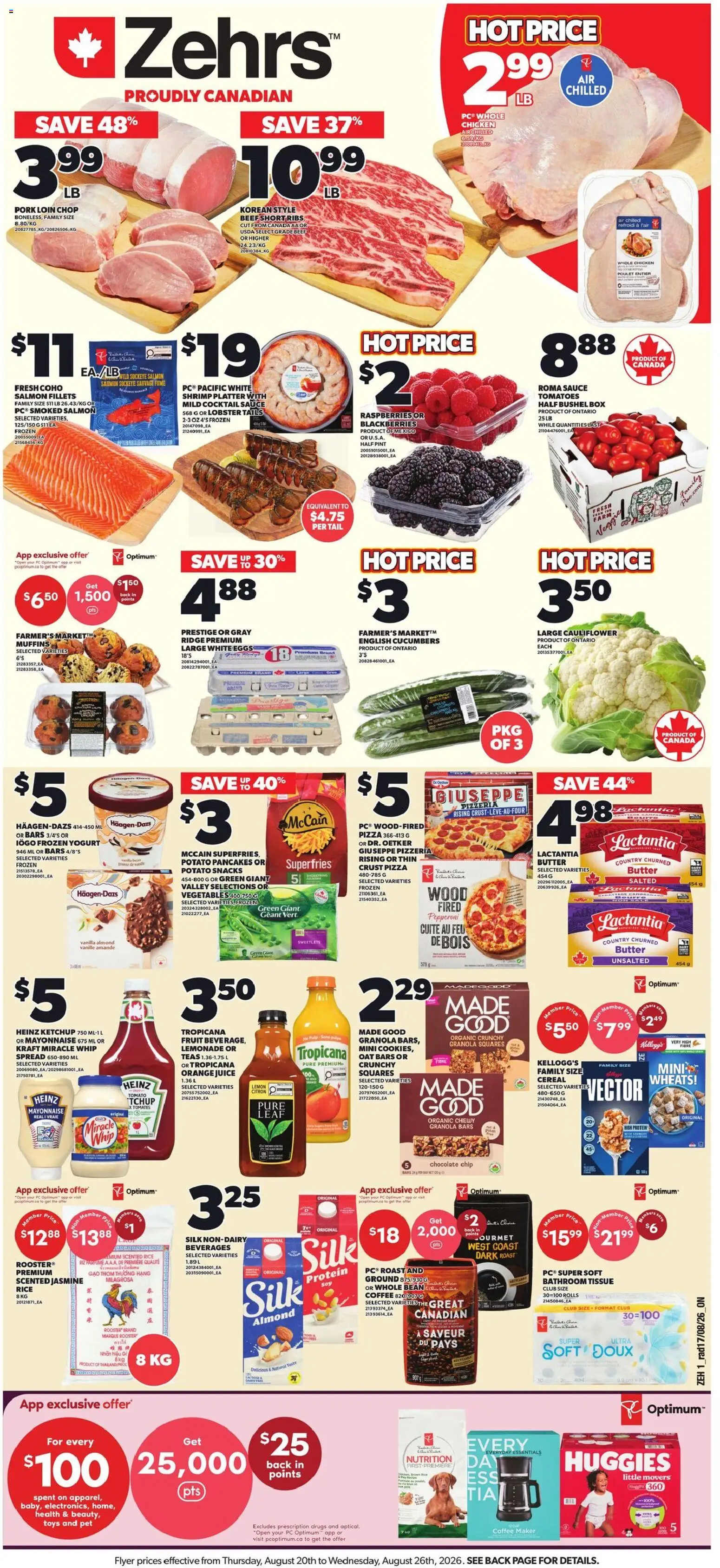 Zehrs flyer valid from Aug 20, 2026 | Page: 1 | Products: Lemonade, Fruit, PC, Muffins