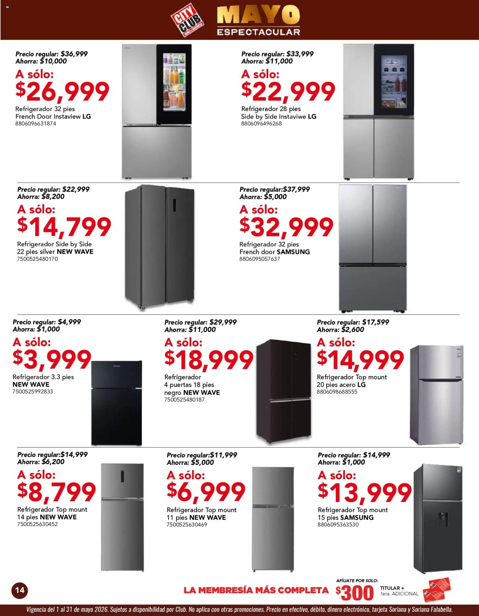 Nuevas ofertas de City Club válidas en toda la República Mexicana desde el 01.05.2026. ¡Encuentra las mejores ofertas en City Club catálogo! | Página: 14 | Productos: Refrigerador, Top