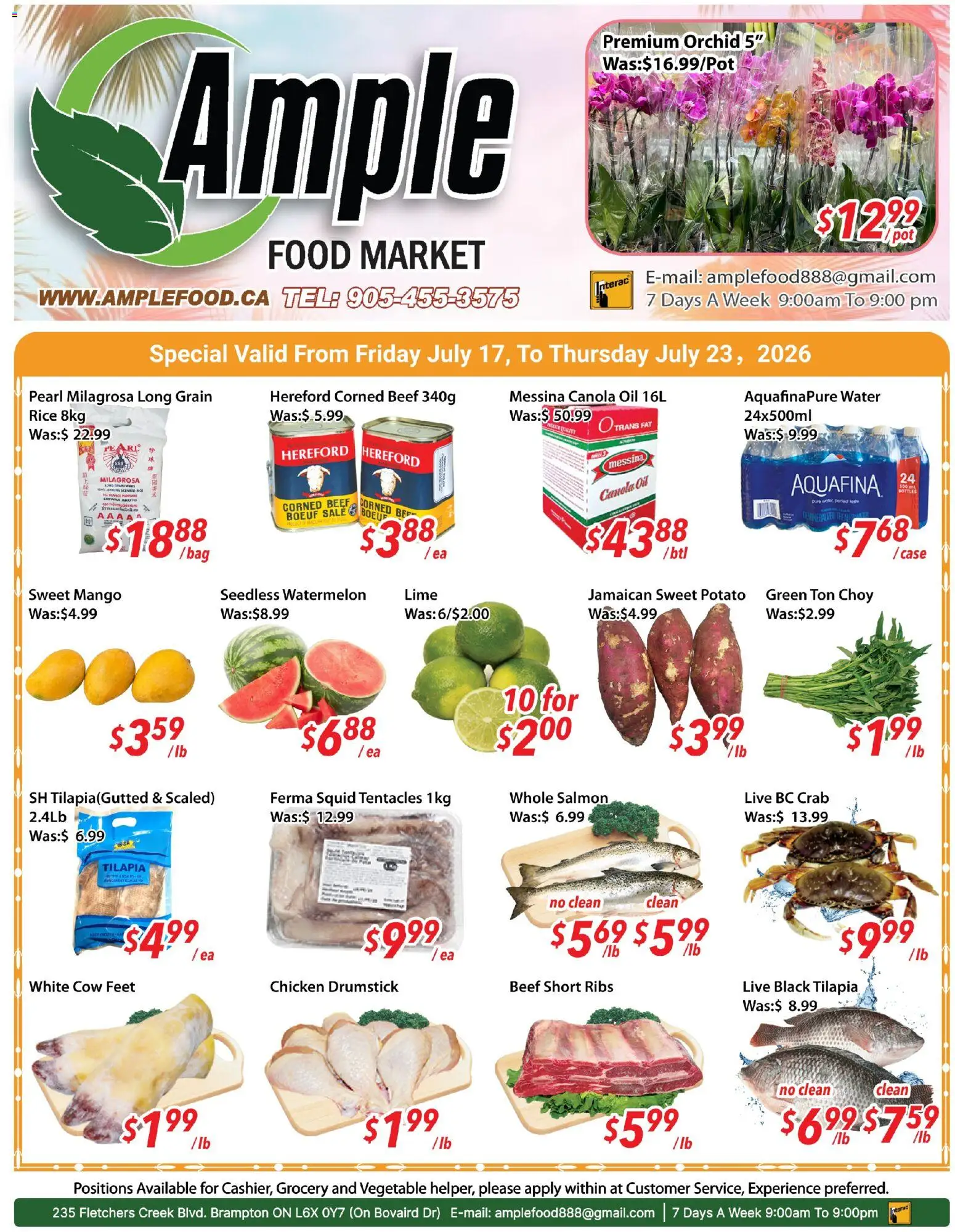 Ample Food Market flyer valid from Jul 17, 2026 | Page: 1 | Products: Beef, Case, Oil, Chicken