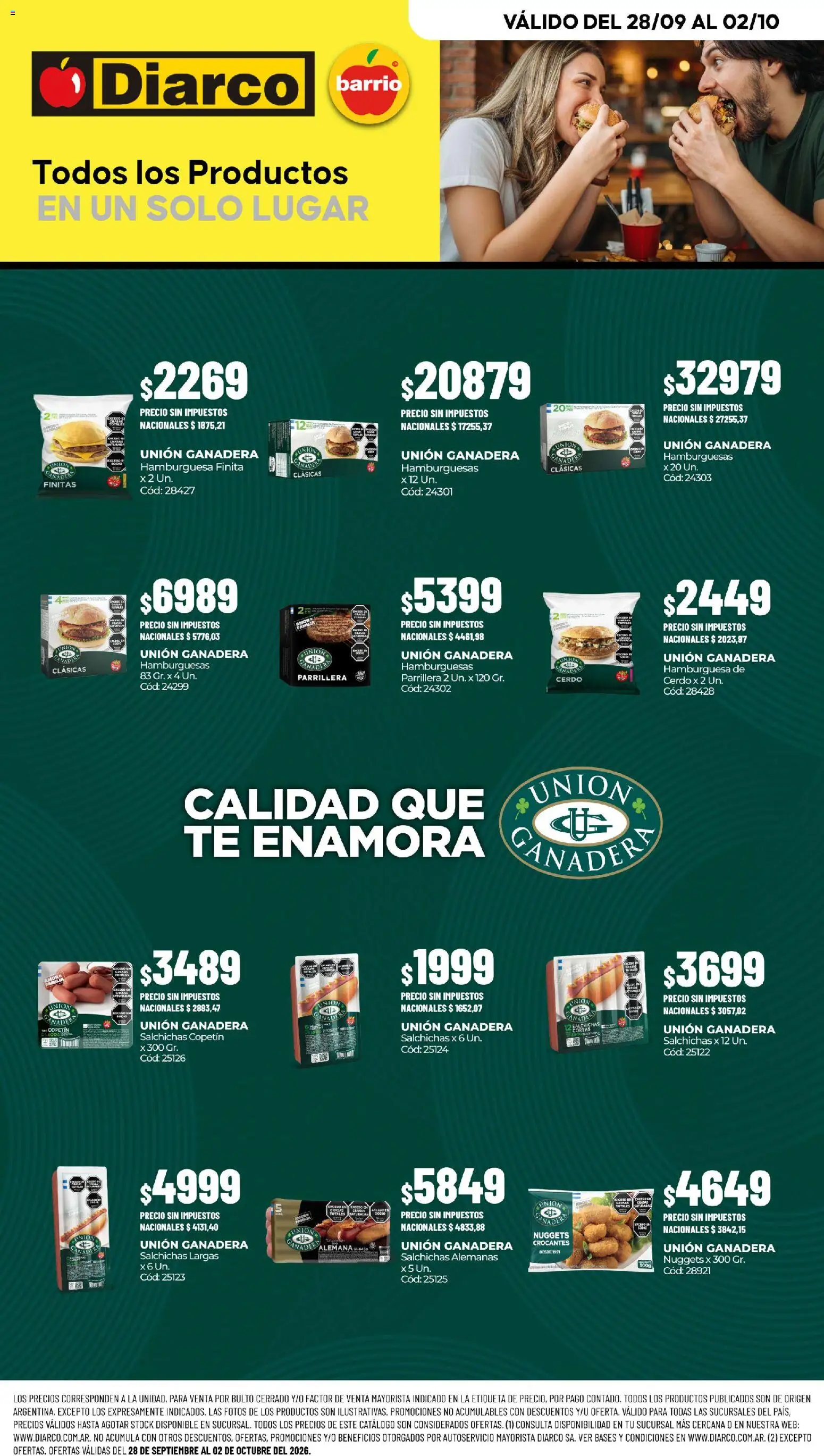 Diarco - ESPECIAL UNIÓN GANADERA │ válido desde el 28/09/2026 | Página: 1 | Productos: Hamburguesa, Cerdo, Té, Salchichas