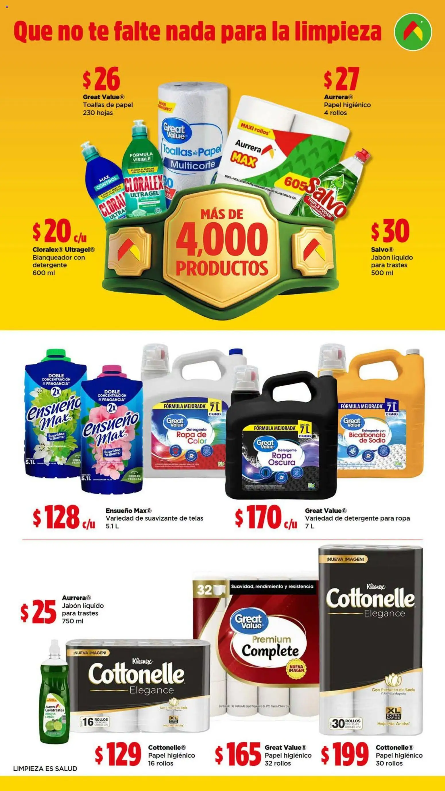 Nuevas ofertas de Bodega Aurrerá válidas en toda la República Mexicana desde el 21/09/2026. ¡Encuentra las mejores ofertas en Bodega Aurrerá folleto Que no te falte nada para la limpieza! | Página: 1 | Productos: Toallas de papel, Suavizante, Toallas, Jabón
