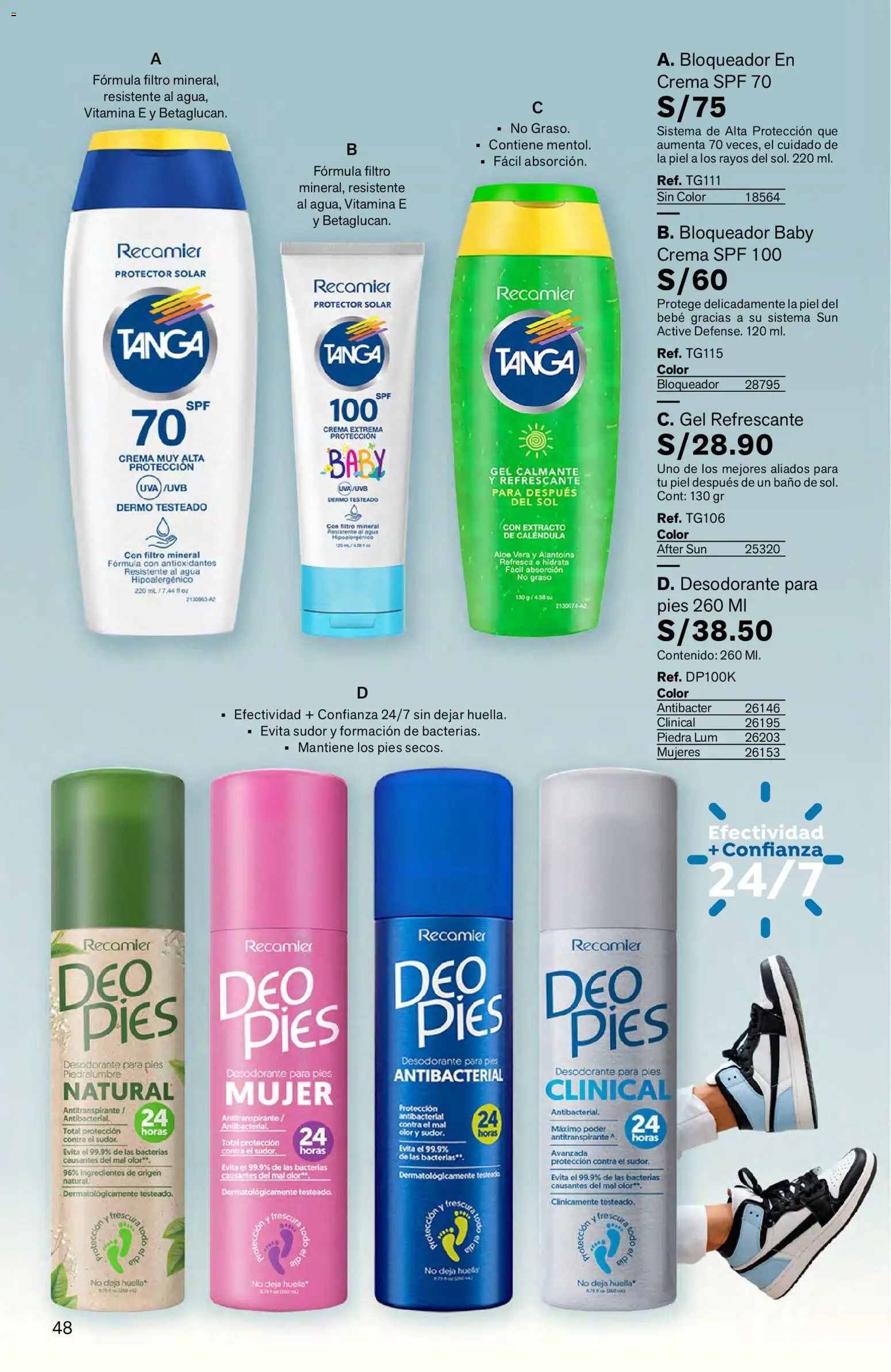 Catálogo Leonisa válido desde 27.04.2026 | Página: 48 | Productos: Protector solar, Antitranspirante, Baño, Crema