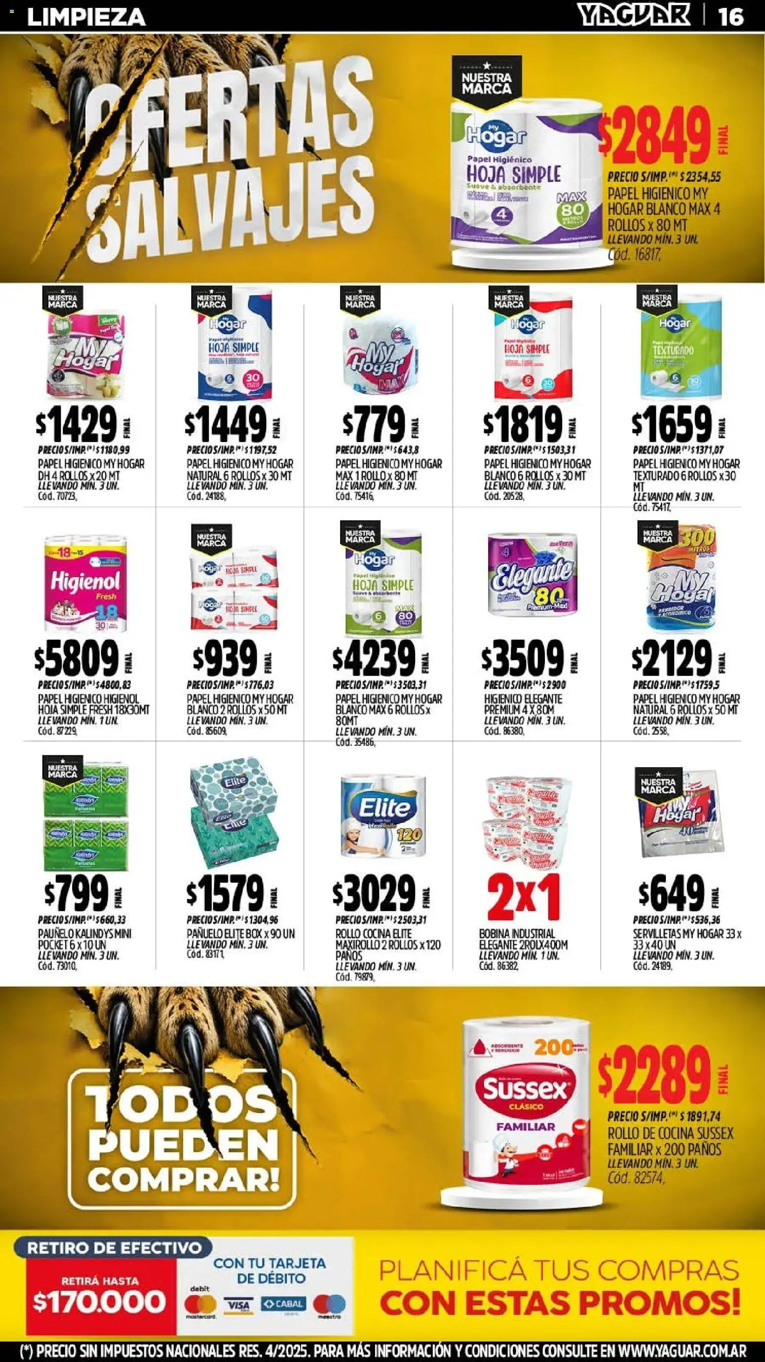 Yaguar - Oferta Semanal Córdoba │ válido desde el 10/08/2026 | Página: 17 | Productos: Papel higiénico, Pañuelo, Cocina, Servilletas