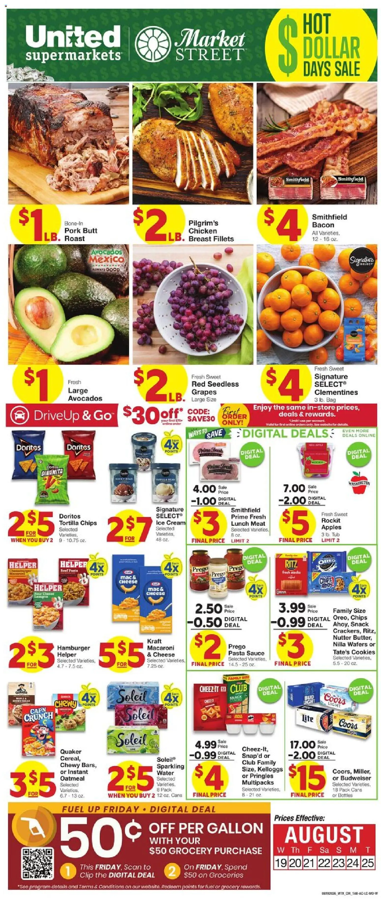 United Supermarkets Weekly Ad - valid from 08/19/2026 | Page: 1 | Products: Chips, Cream, Cookies, Oatmeal