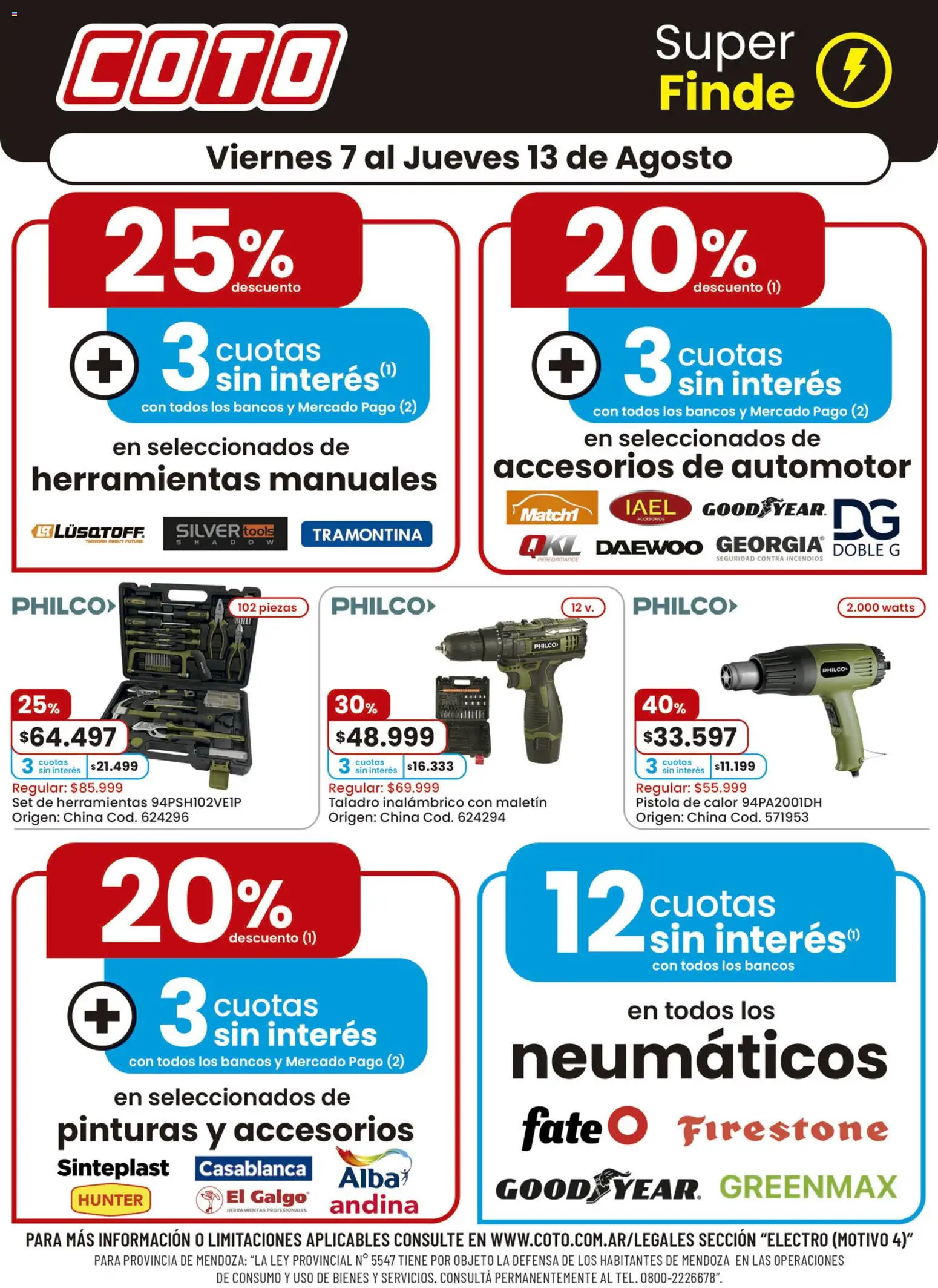 Coto ofertas electro │ válido desde el 07/08/2026 | Página: 1 | Productos: Neumáticos, Herramientas, Taladro, Maletin