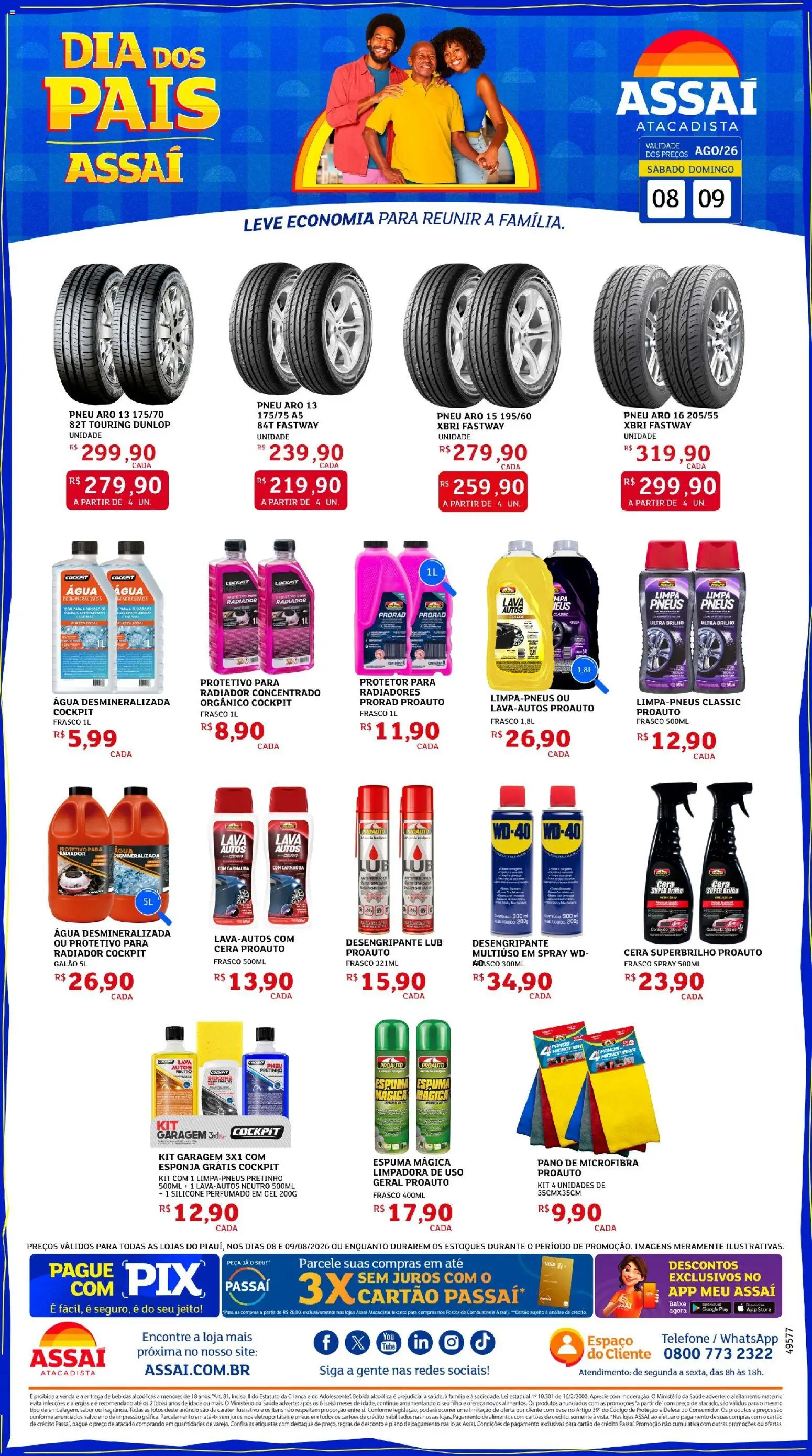 Assaí Atacadista Folheto - válido de 08/08/2026 | Página: 1 | Produtos: Radiador, Pneus, Alimentos, Cera