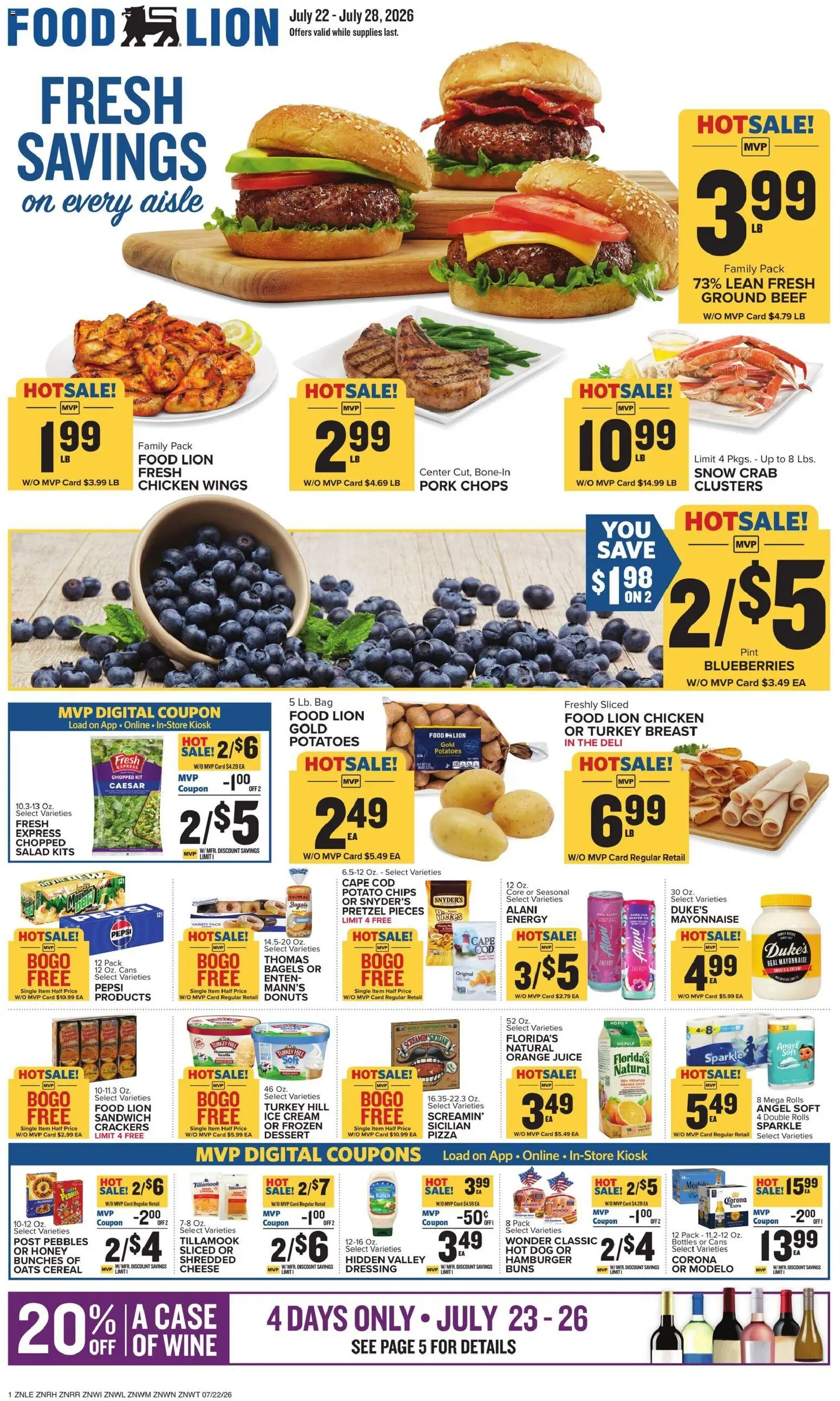 Food Lion Weekly Ad - valid from 07/22/2026 | Page: 1 | Products: Juice, Pork, Cream, Bag