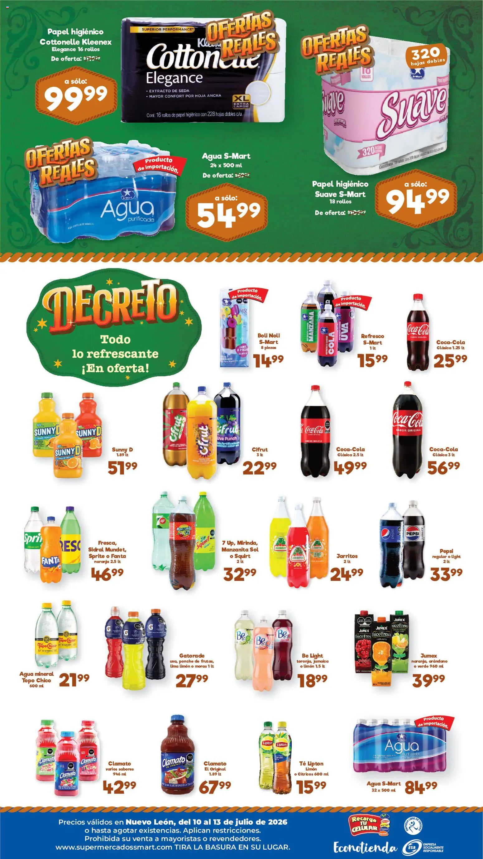 Nuevas ofertas de S-Mart válidas en toda la República Mexicana desde el 10/07/2026. ¡Encuentra las mejores ofertas en S-Mart folleto Ofertas de feria Monterrey! | Página: 2 | Productos: Refresco, Agua, Lima, Uva