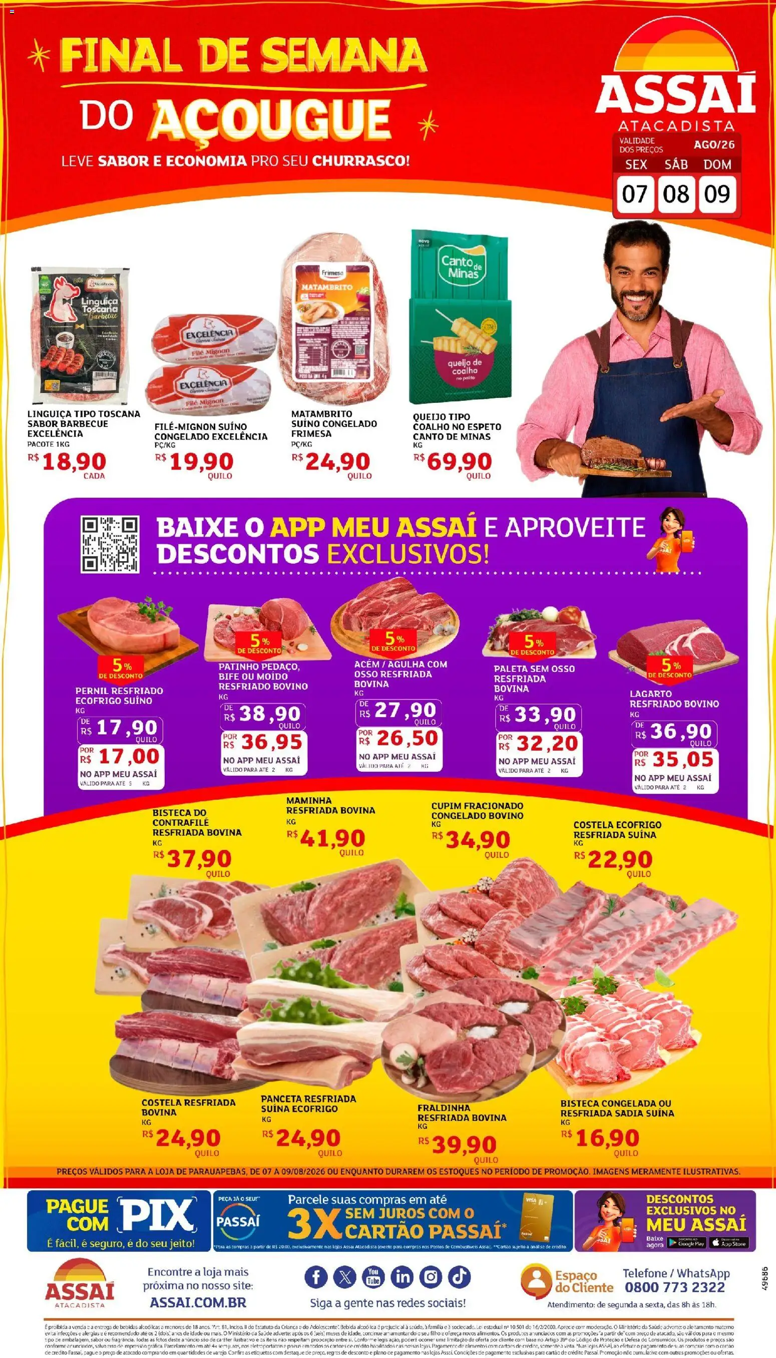 Assaí Atacadista Folheto - válido de 07/08/2026 | Página: 1 | Produtos: Maminha, Bebidas, Queijo, Bebida