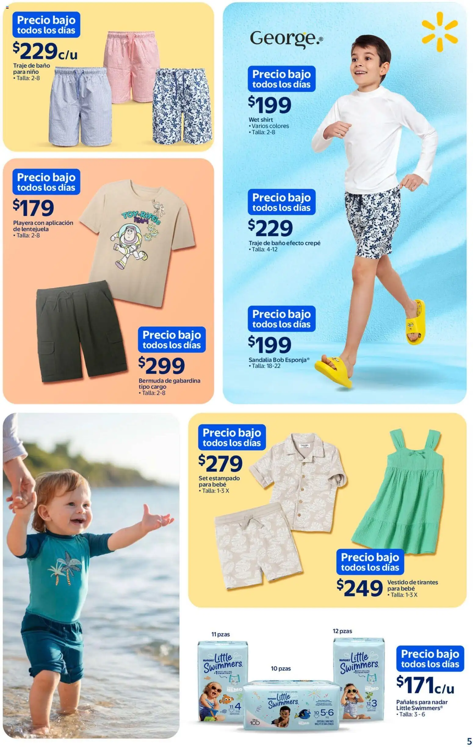 Nuevas ofertas de Walmart válidas en toda la República Mexicana desde el 05.03.2026. ¡Encuentra las mejores ofertas en Walmart folleto Sol, arena y bronceador a precios bajos! | Página: 5 | Productos: Esponja, Vestido, Playera, Traje de baño