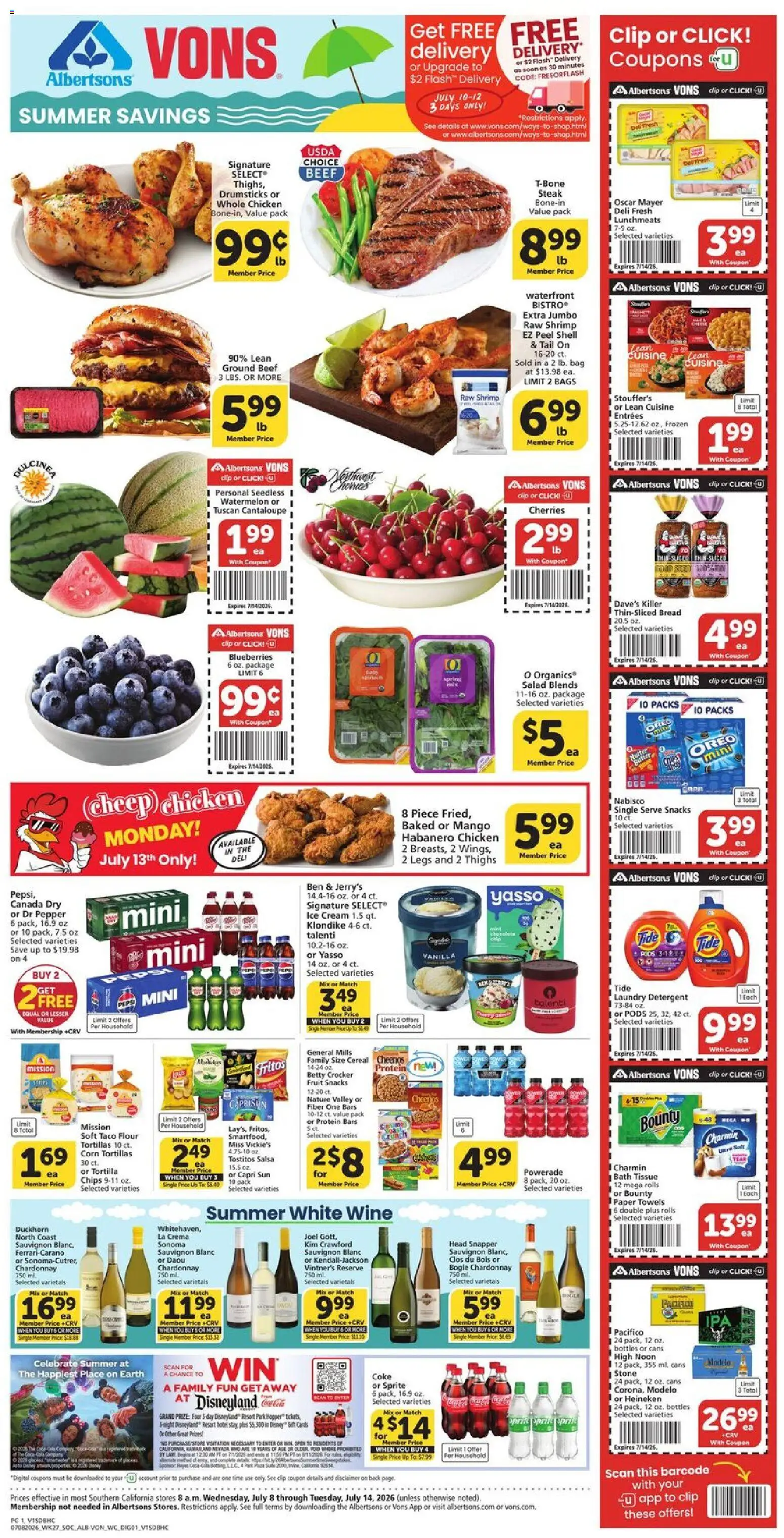 Vons Weekly Ad - valid from 07/08/2026 | Page: 1 | Products: Chips, Cream, Ice cream, Mango