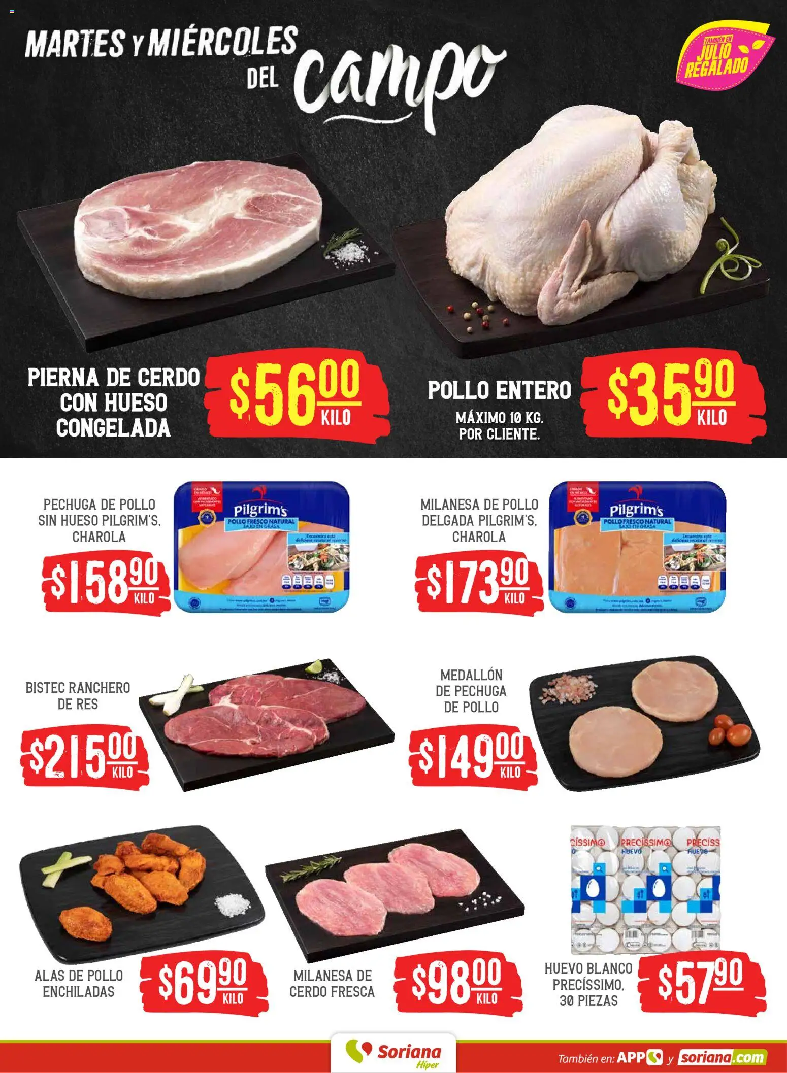 Nuevas ofertas de Soriana válidas en toda la República Mexicana desde el 16.06.2026. ¡Encuentra las mejores ofertas en Soriana Martes y Miércoles del Campo Híper: Ags, Nay, Jal, Qro, Col, Mich, Gto, Hgo, Tlax, Mor, Pue, Gro, Oax, Edo. de Mex, Vall! | Página: 4 | Productos: Pollo, Milanesa, Cerdo, Res