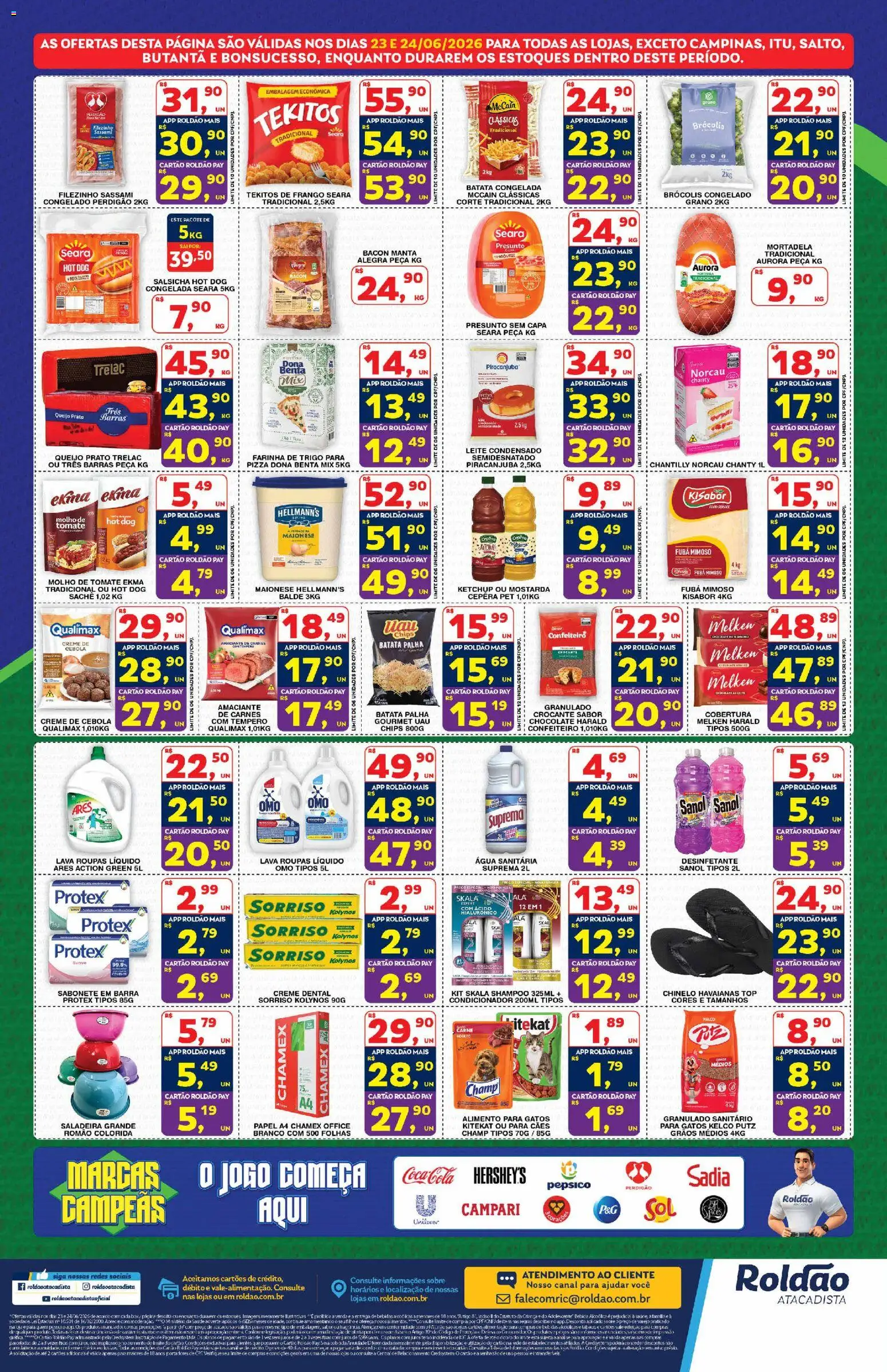 Roldão Folheto - válido de 23/06/2026 | Página: 4 | Produtos: Bebida, Granulado, Água sanitária, Balde