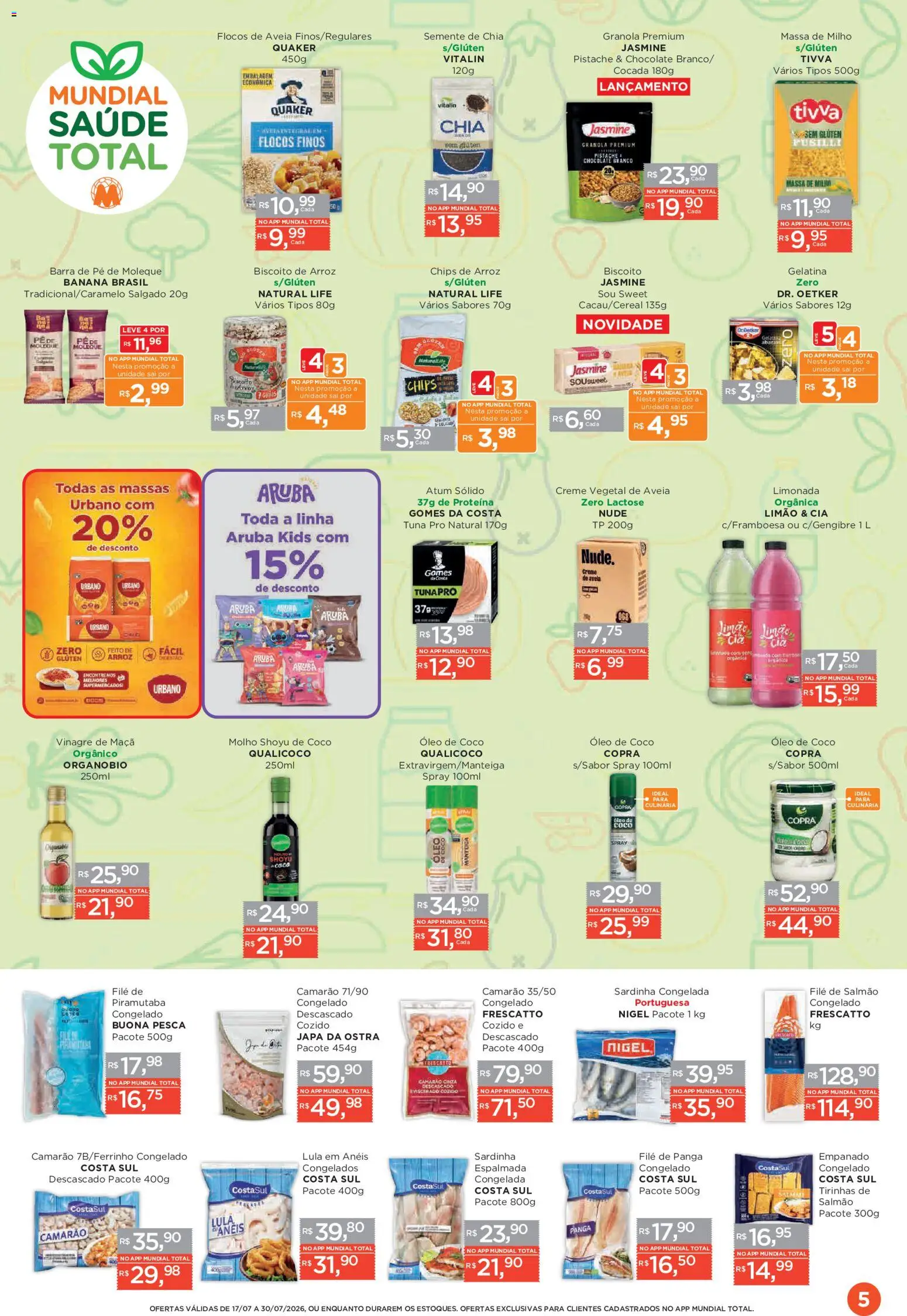 Mundial Folheto - válido de 17/07/2026 | Página: 5 | Produtos: Camarão, Flocos, Óleo de coco, Sardinha