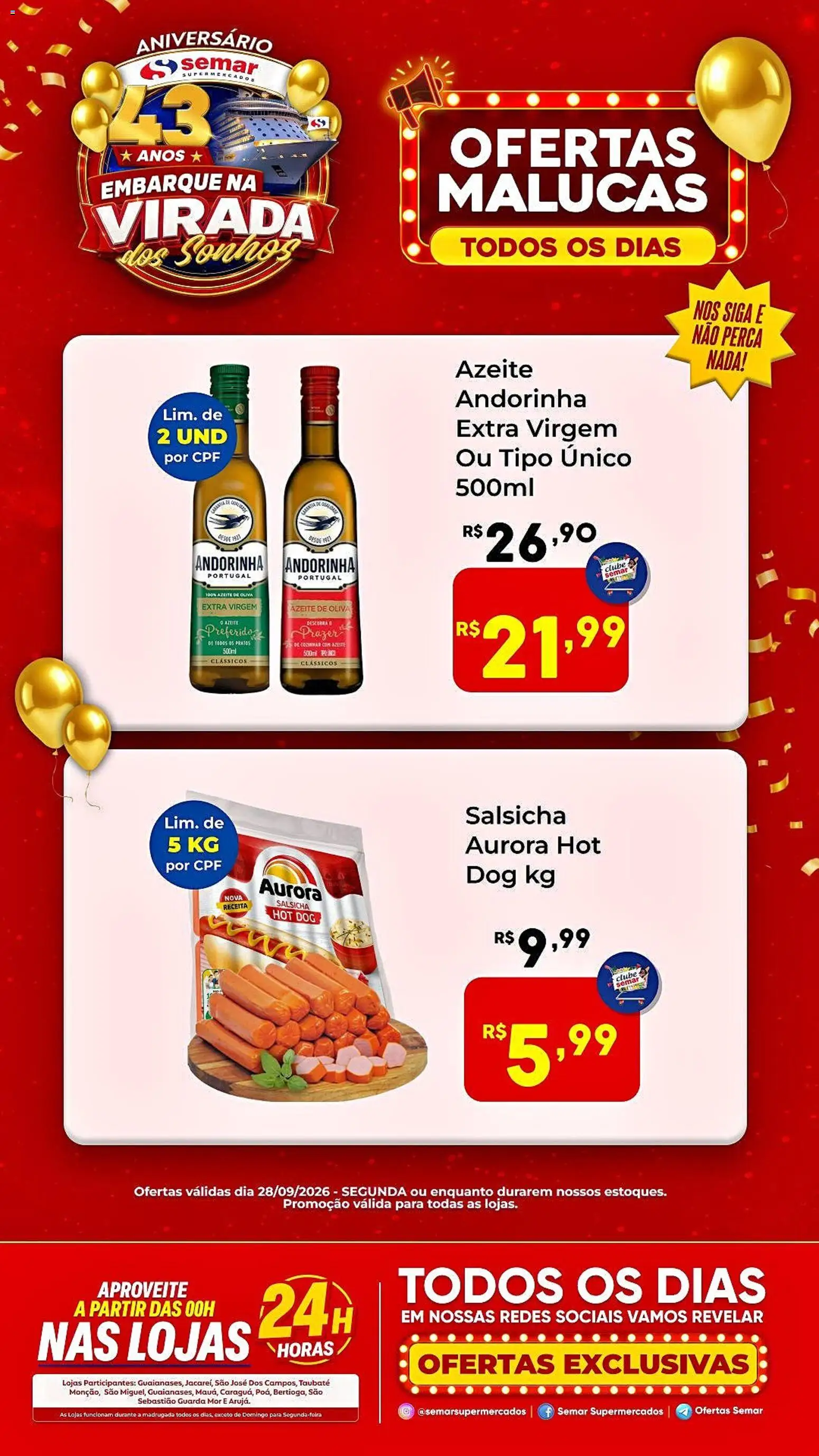 Semar Supermercado Folheto - válido de 28/09/2026 | Página: 1 | Produtos: Salsicha, Perca, Azeite de oliva, Azeite