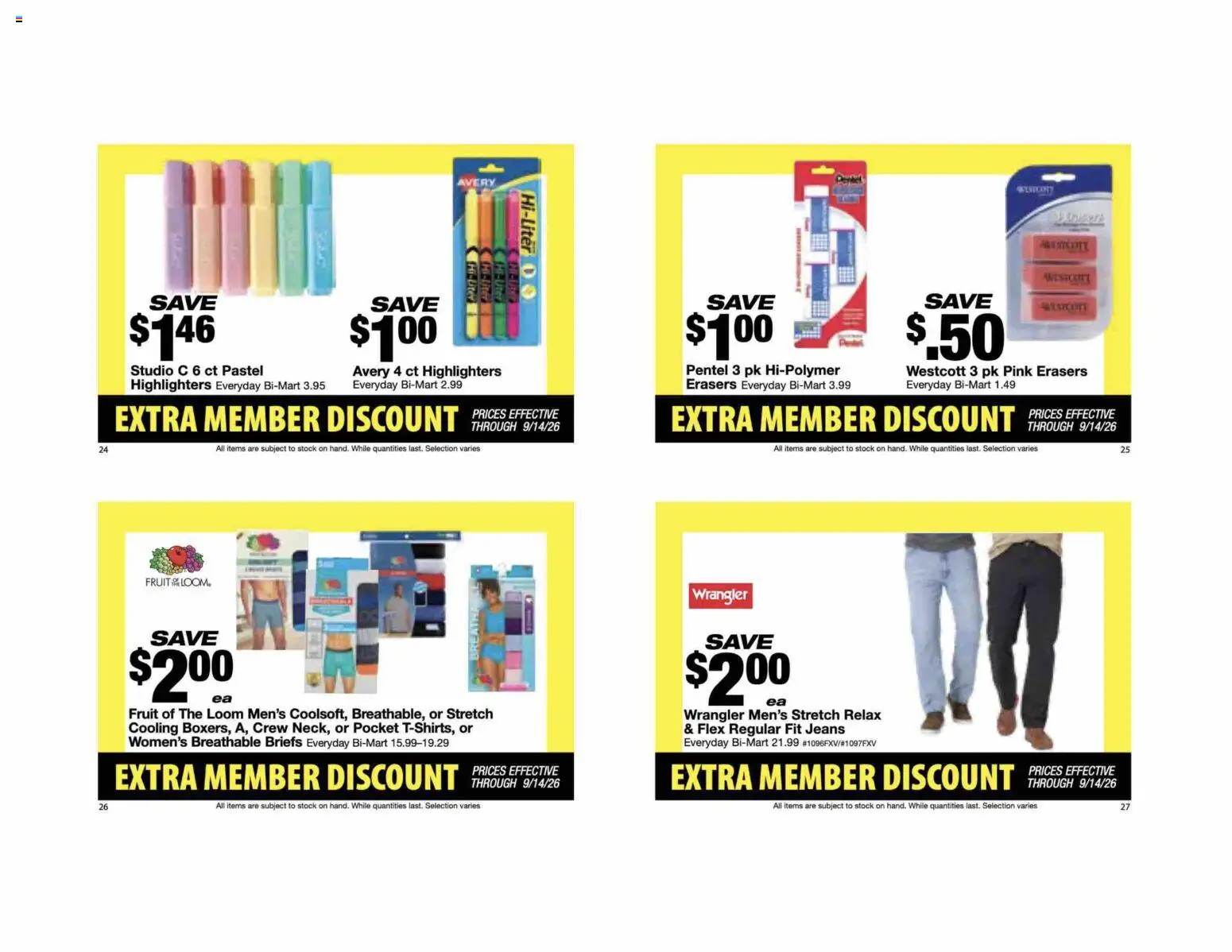 Bi-Mart Extra Member Discount Book - valid from 08/24/2026 | Page: 8 | Products: Briefs, Fruit, Jeans