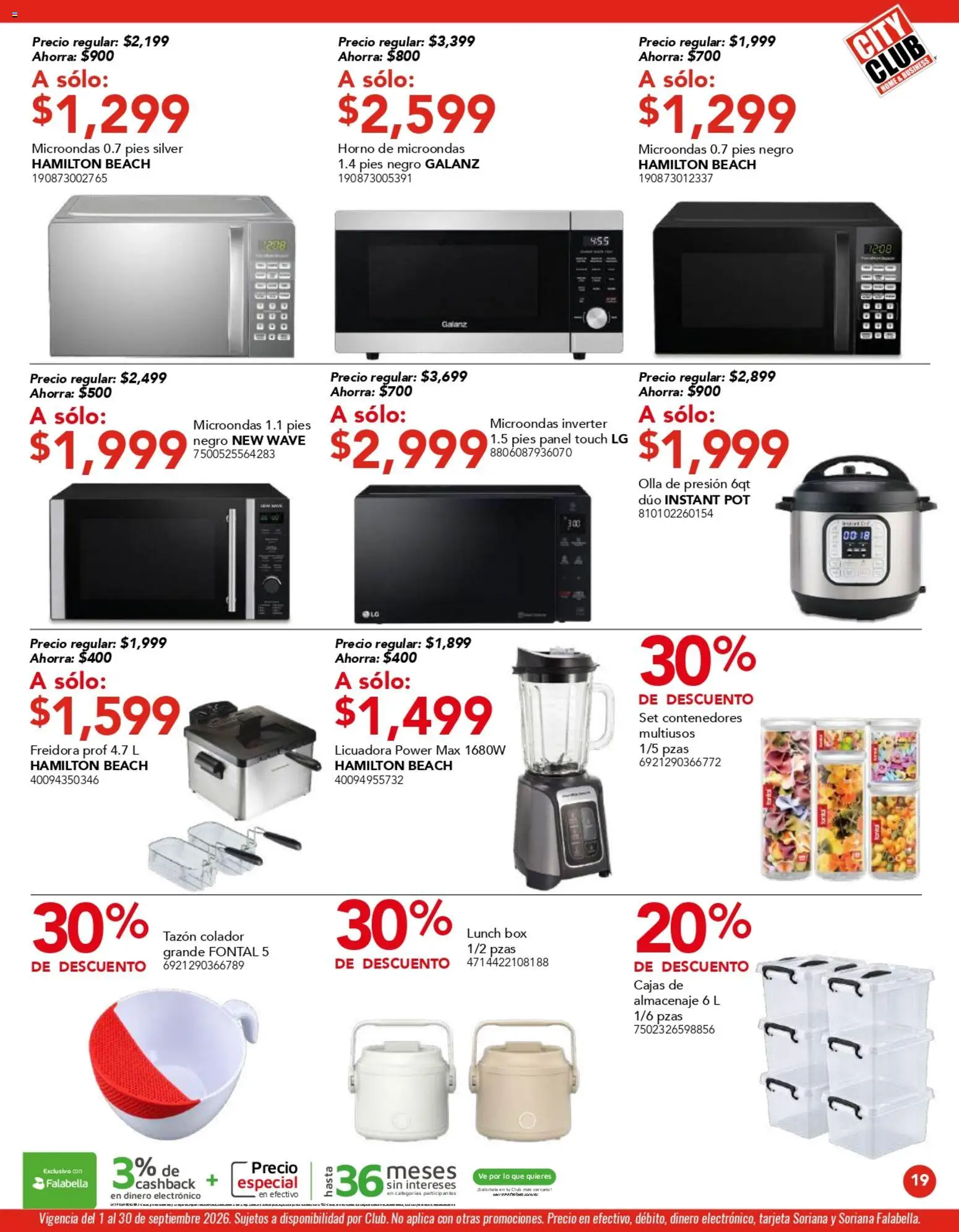 Nuevas ofertas de City Club válidas en toda la República Mexicana desde el 01/09/2026. ¡Encuentra las mejores ofertas en City Club catálogo! | Página: 19 | Productos: Horno de microondas, Colador, Horno, Licuadora