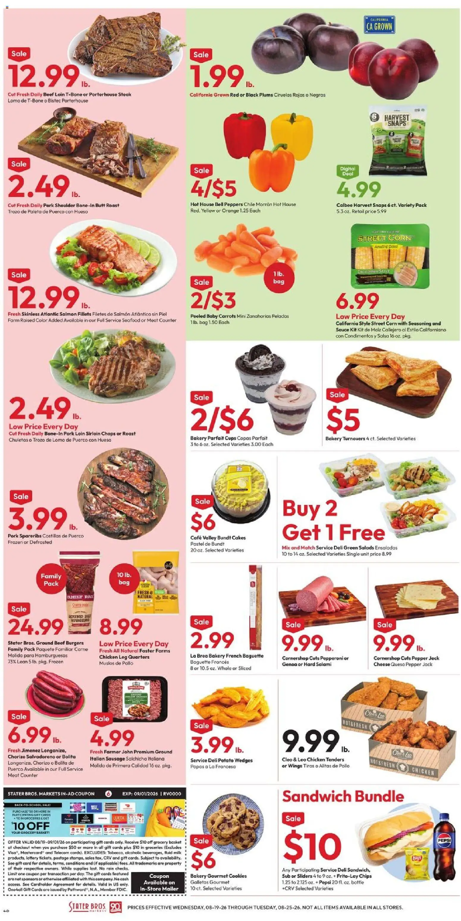 Stater Bros Weekly Ad - valid from 08/19/2026 | Page: 4 | Products: Pork loin, Chips, Cookies, Steak