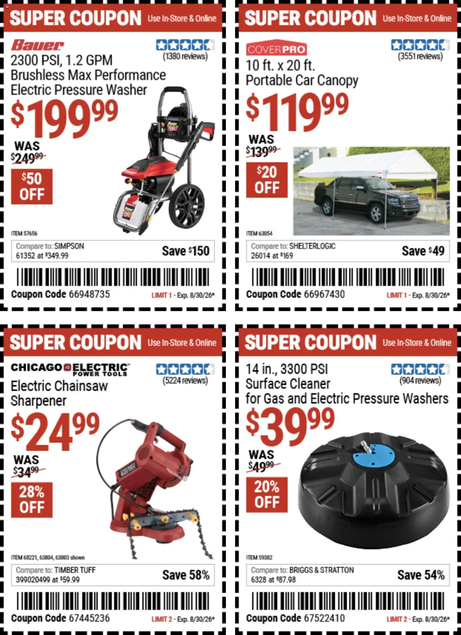 Harbor Freight Weekly Ad - valid from 08/17/2026 | Page: 18 | Products: Chainsaw, Electric chainsaw, Washer, Tools