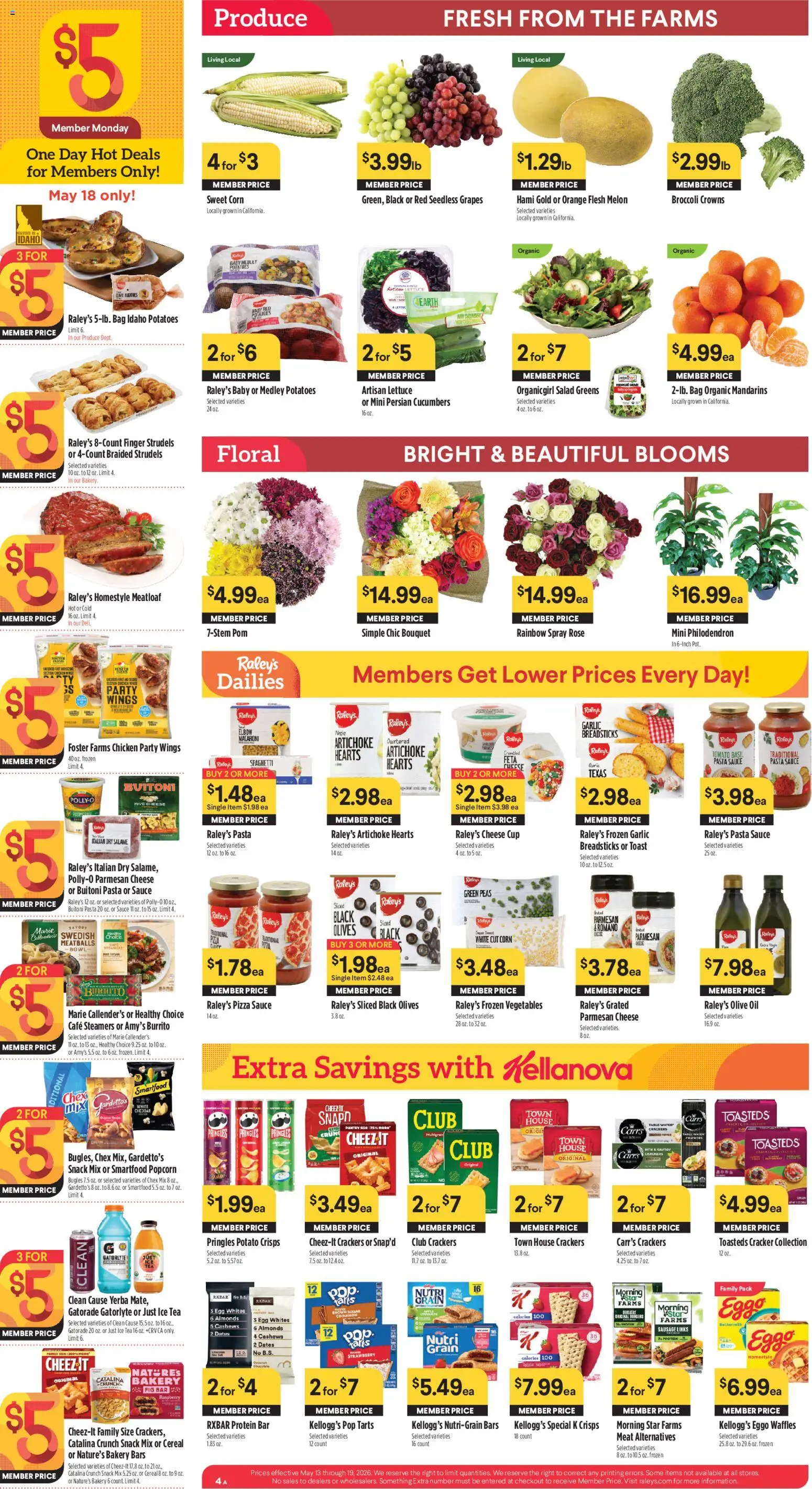 Raley's Weekly Ad - valid from 13.05.2026 | Page: 4 | Products: Potatoes, Sauce, Sugar, Sausage