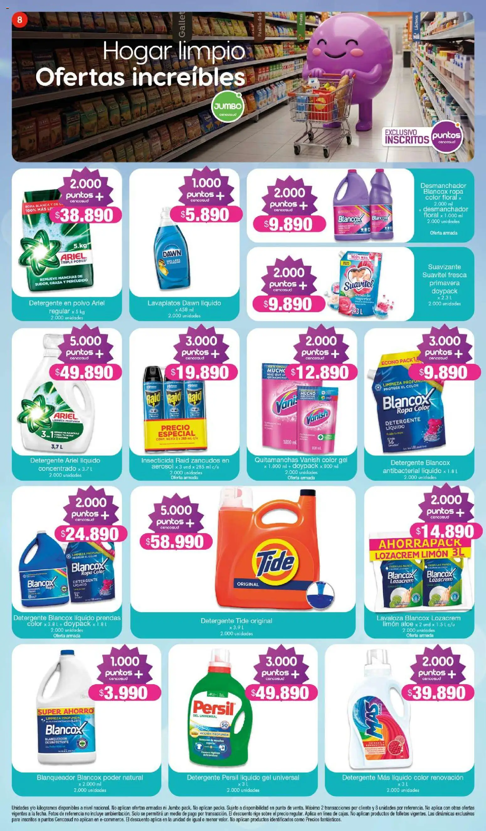 Jumbo revista - valida desde el 27/08/2026 | Página: 8 | Productos: Detergente líquido, Blanqueador, Sobre, Polvo