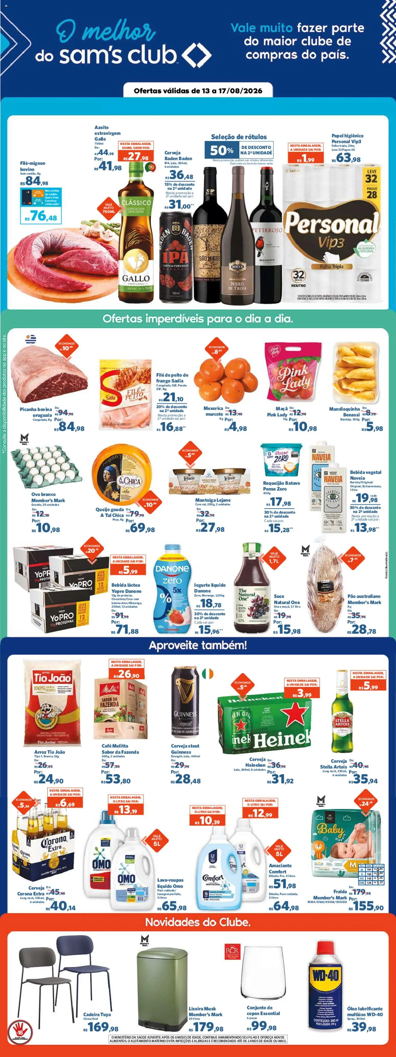 Sam's Club Folheto - válido de 13/08/2026 | Página: 1 | Produtos: Mandioquinha, Queijo, Frango, Papel higiênico