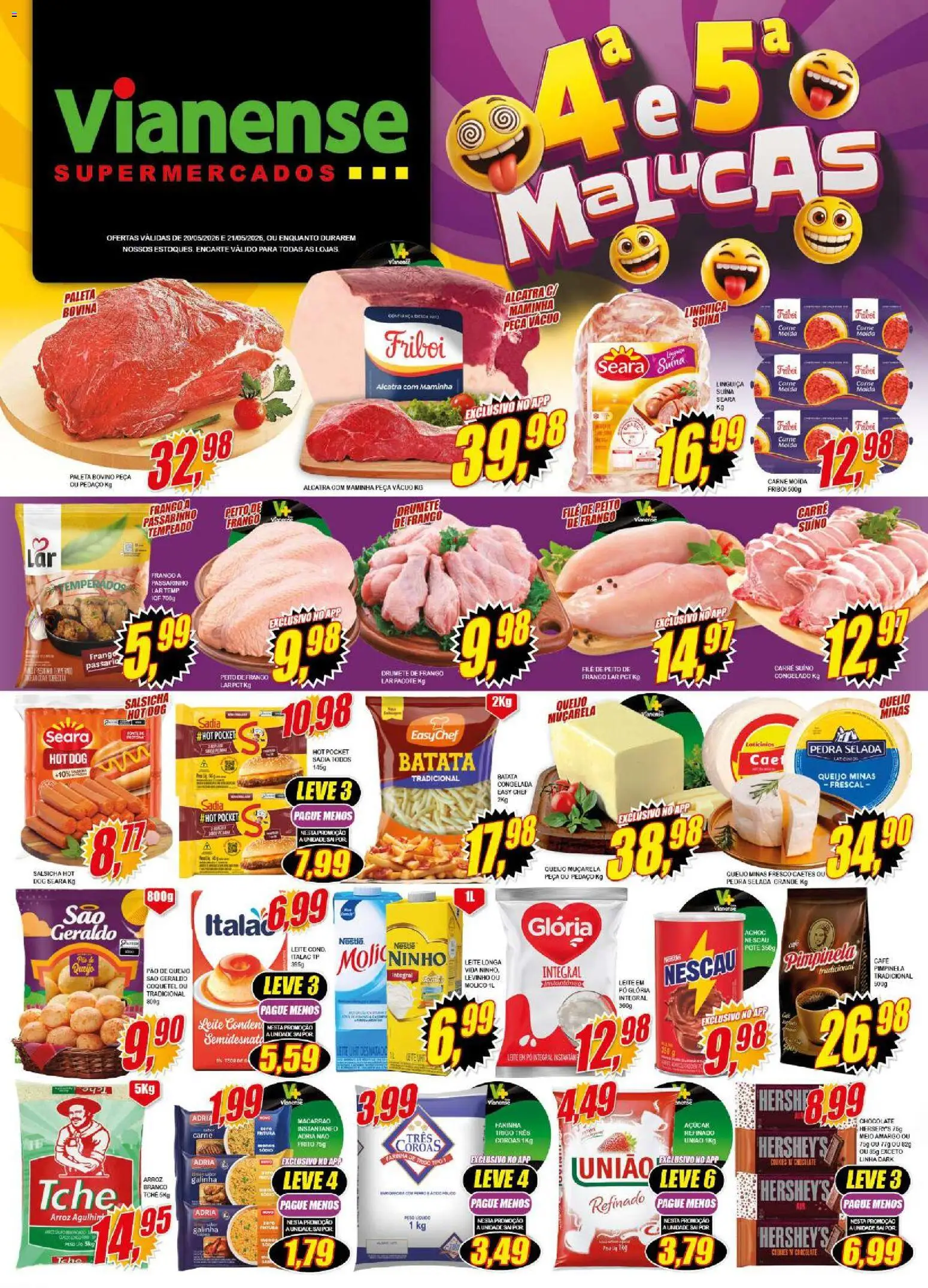Vianense Folheto - válido de 20.05.2026 | Página: 1 | Produtos: Nescau, Chocolate, Batata, Pão de queijo