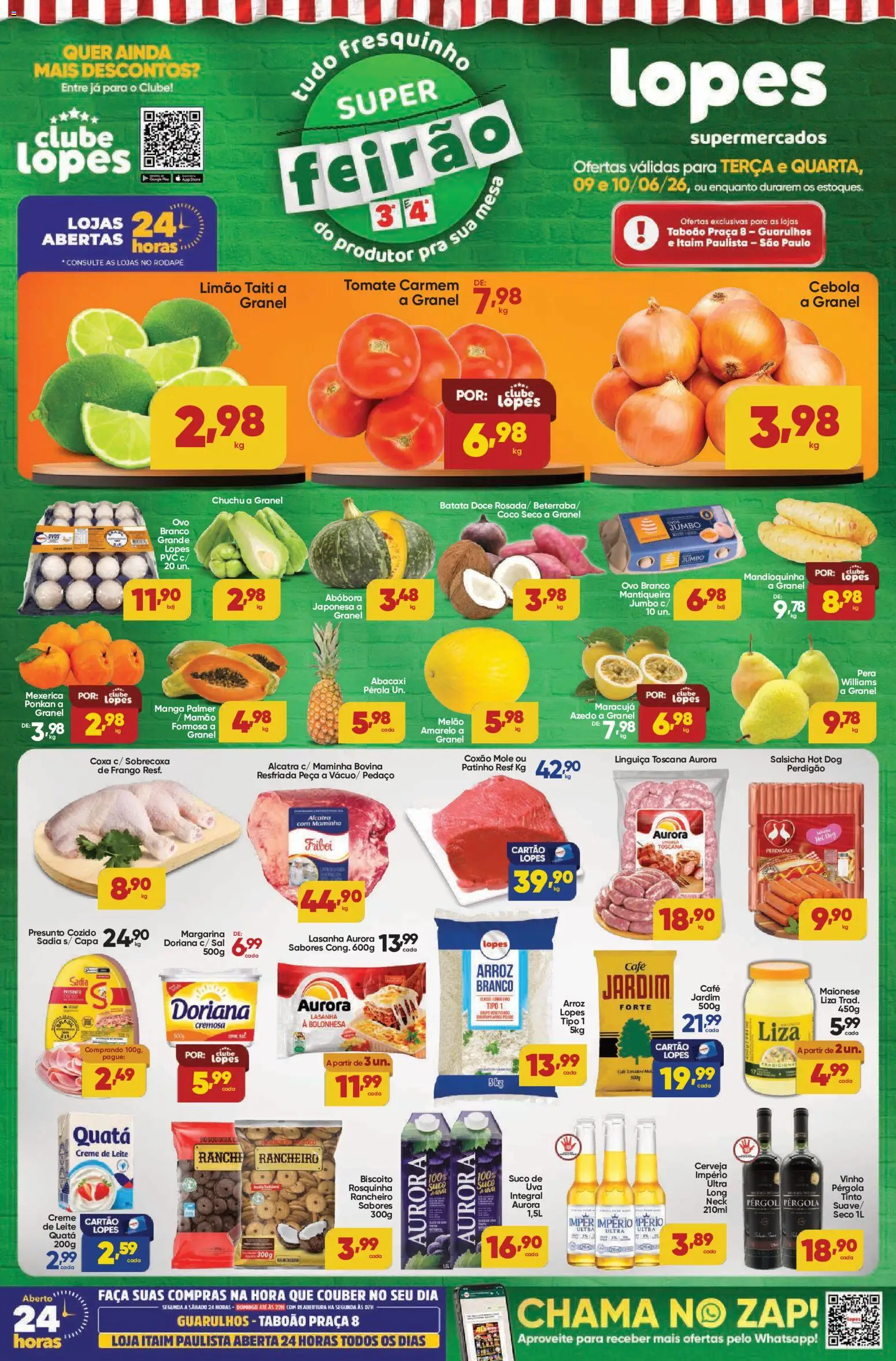 Lopes Supermercados Folheto - válido de 09.06.2026 | Página: 1 | Produtos: Chuchu, Linguiça, Maminha, Cerveja