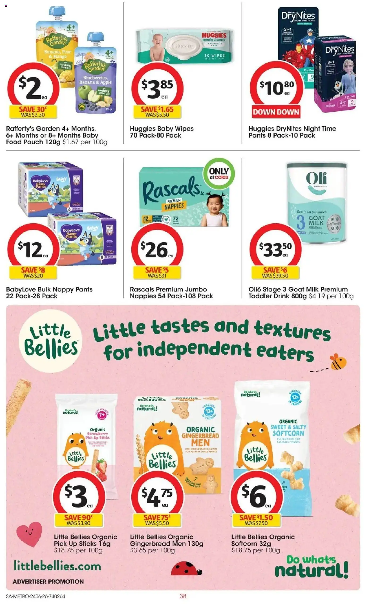 Coles catalogue - valid from 23/06/2026 | Page: 38 | Products: Nappies, Biscuits, Mango, Pear