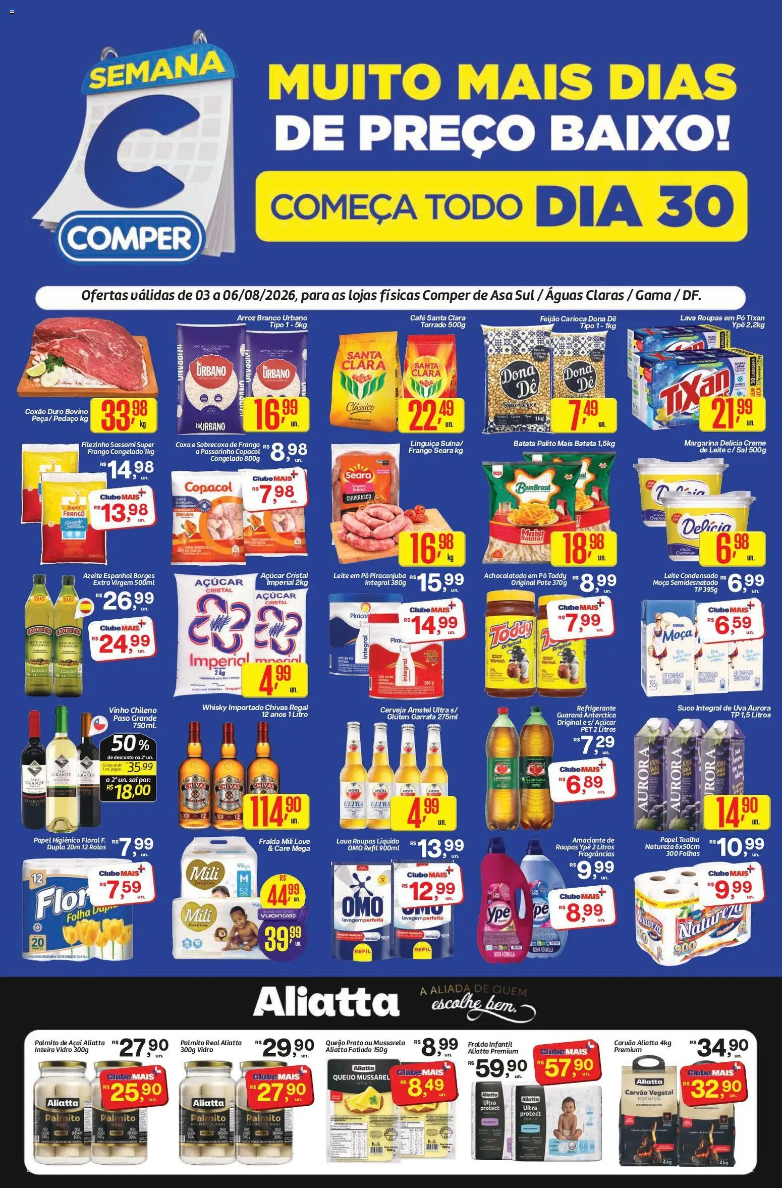 Comper Folheto - válido de 03/08/2026 | Página: 1 | Produtos: Pó, Whisky, Suco, Mussarela