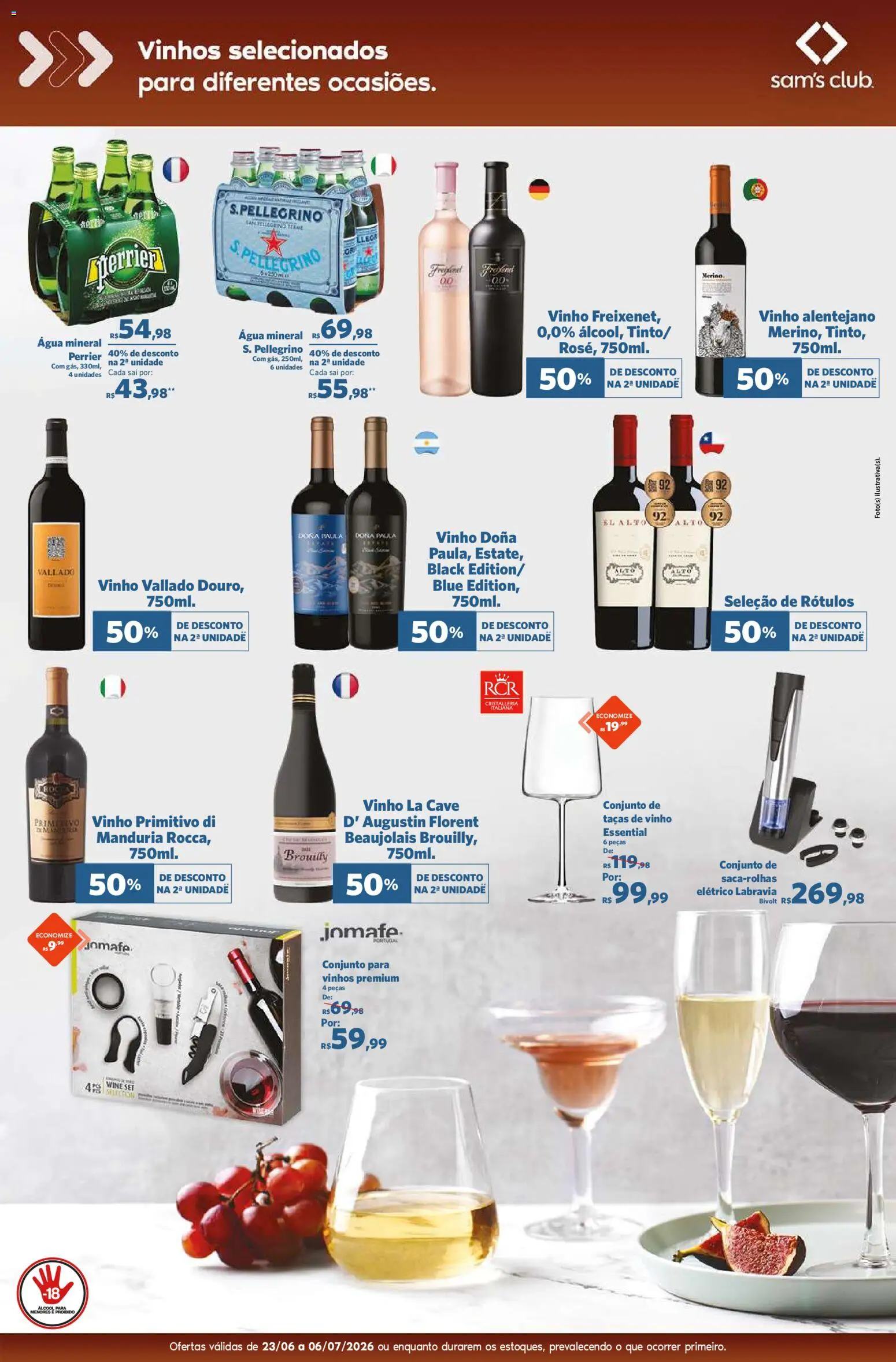 Sam's Club Folheto - válido de 23/06/2026 | Página: 7 | Produtos: Taças, Vinho, Água mineral