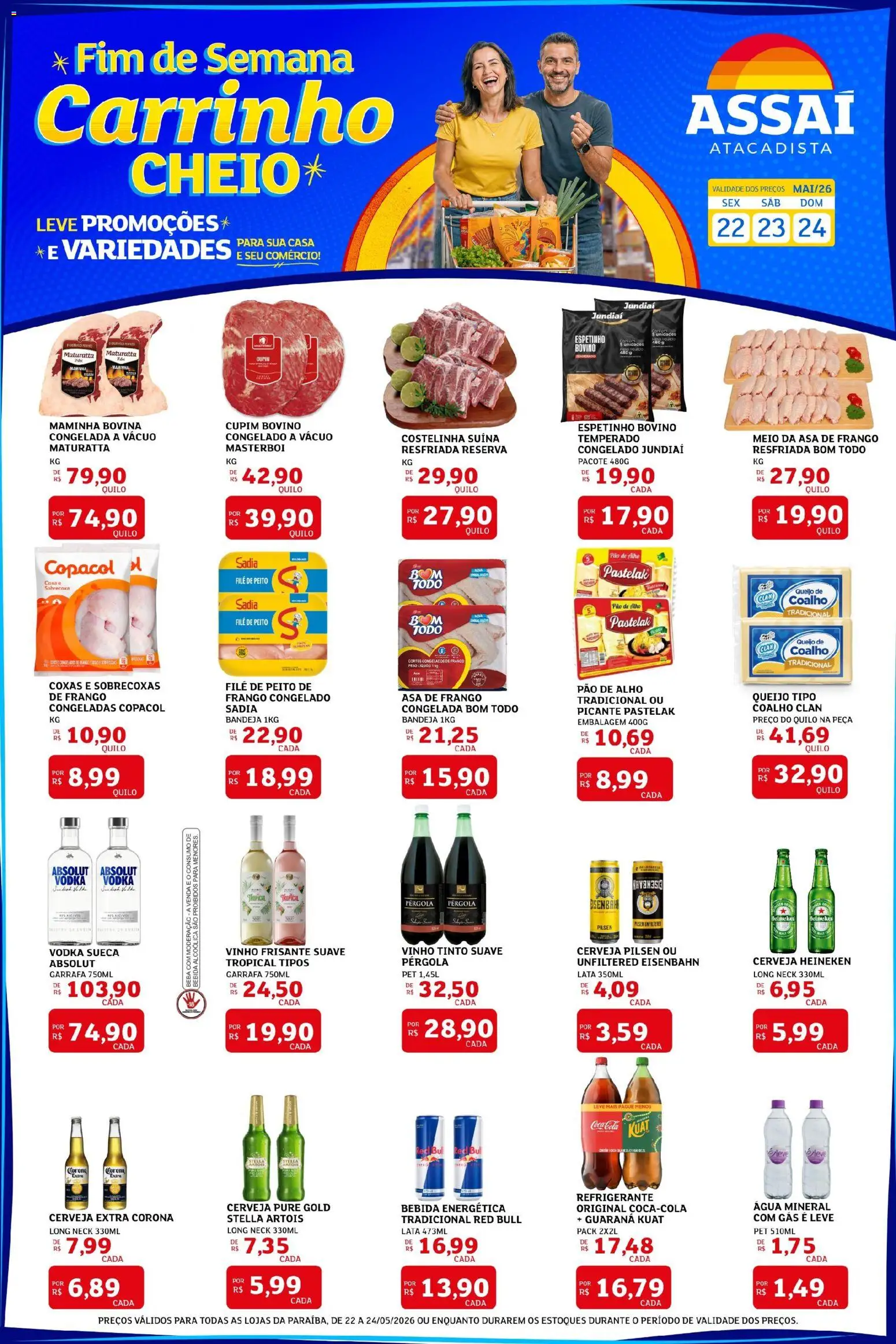 Assaí Atacadista Folheto - válido de 22.05.2026 | Página: 1 | Produtos: Pao de alho, Cola, Queijo, Carrinho