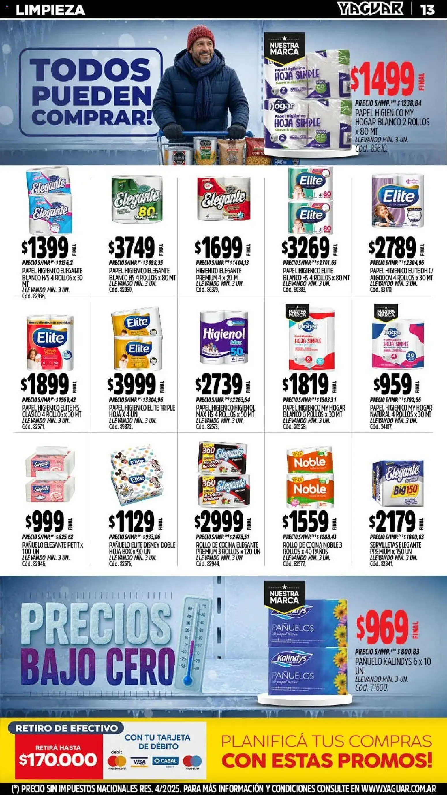 Yaguar - Oferta Semanal Mendoza │ válido desde el 20/07/2026 | Página: 13 | Productos: Papel higiénico, Algodón, Pañuelo, Cocina