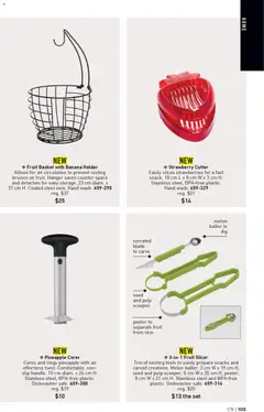 Preview of Fruit Basket with Banana Holder, Allows for air circulation to prevent resting bruises on fruit. Hanger saves counter space and detaches for easy storage. 23 cm diam. x 37 cm H. Coated steel wire. Hand wash. 659-295 from shop Avon valid from 23.04.2026 | Page: 105 | Products: Strawberries, Cutter, Dishwasher, Basket