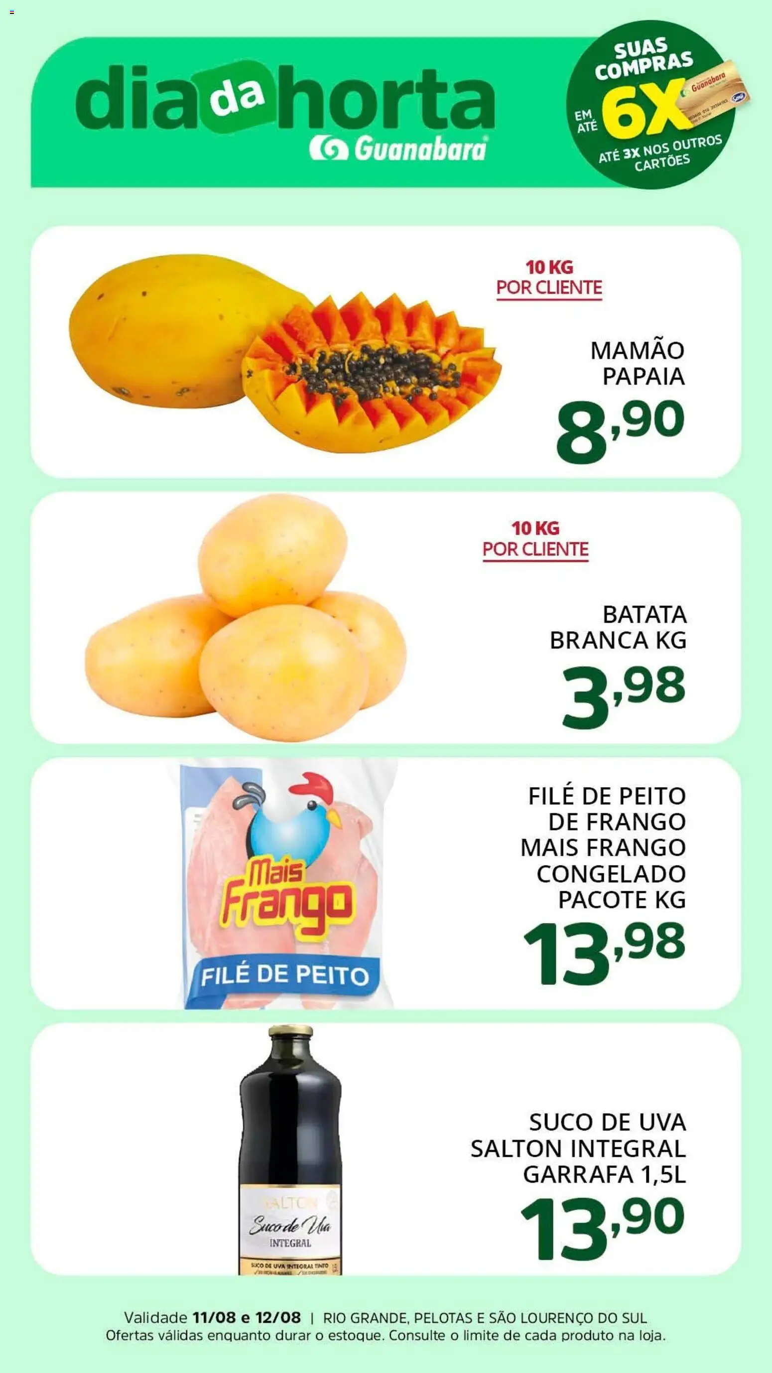 Supermercado Guanabara Folheto - válido de 11/08/2026 | Página: 3 | Produtos: Uva, Mamão, Frango, Peito de frango
