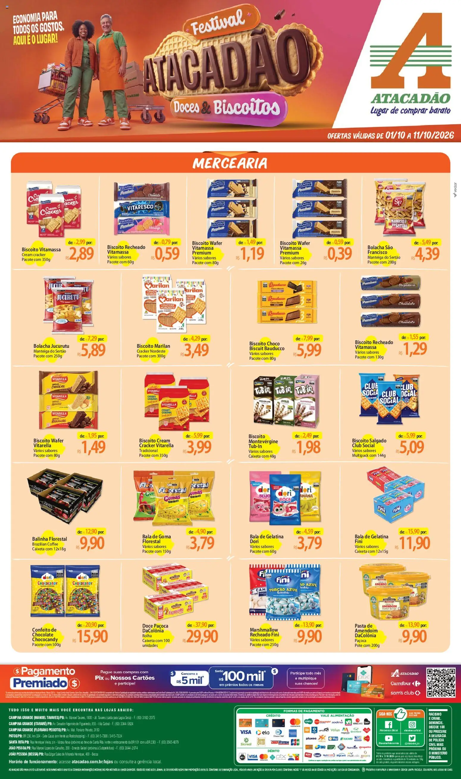 Atacadão Folheto - válido de 01/10/2026 | Página: 1 | Produtos: Amendoim, Doces, Bolacha, Gelatina